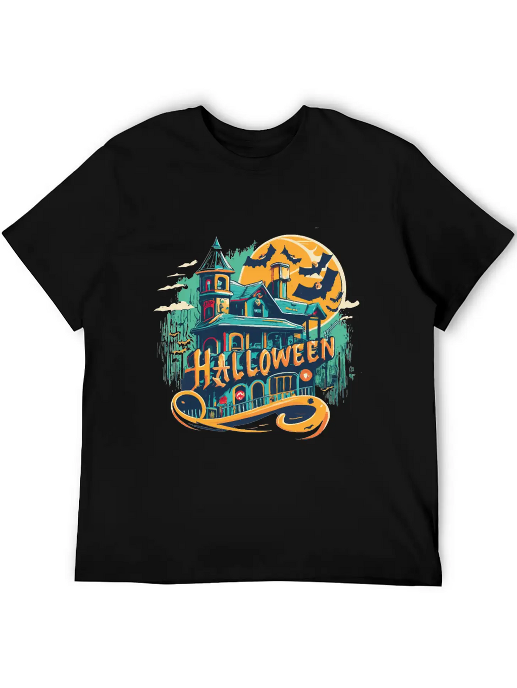 Halloween House With Ghost Casual Graphic T-Shirt – Simple And Comfortable Daily Wear
