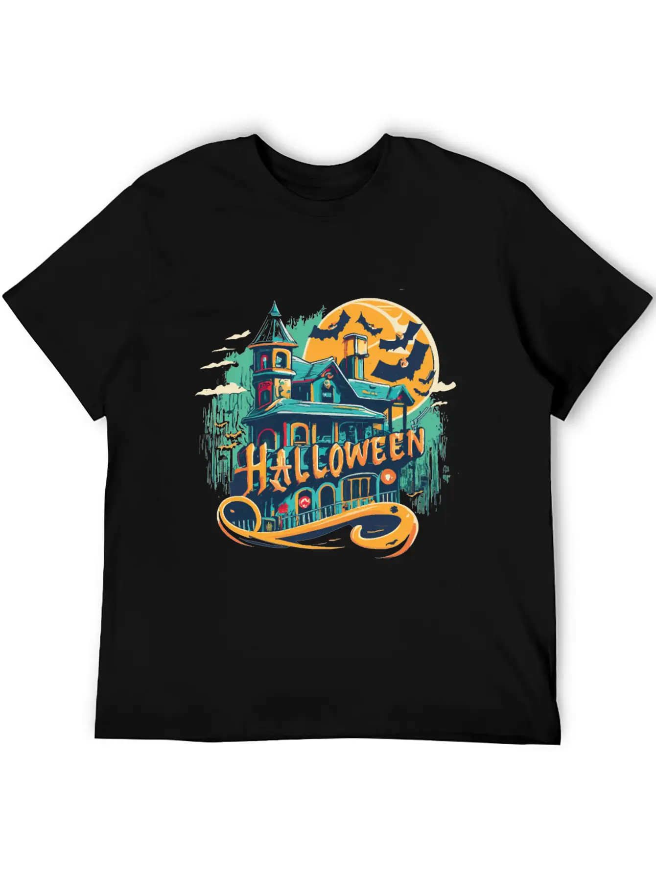 Halloween House With Ghost Casual Graphic T-Shirt – Simple And Comfortable Daily Wear