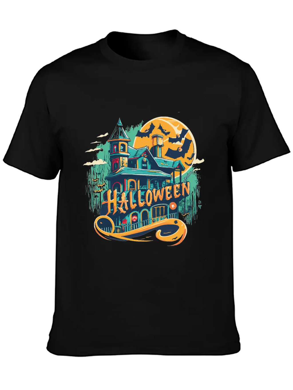 Halloween House With Ghost Casual Graphic T-Shirt – Simple And Comfortable Daily Wear