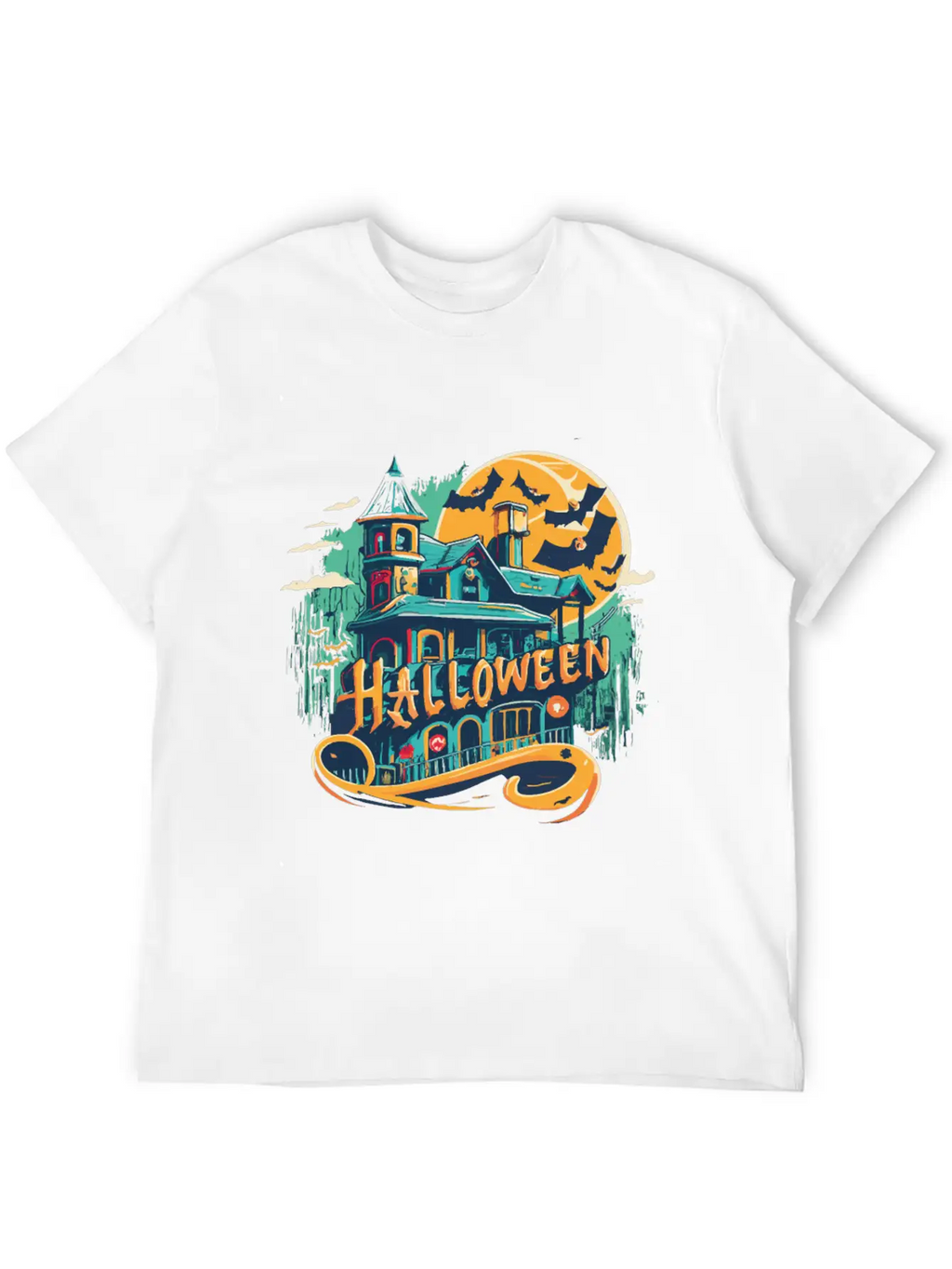 Halloween House With Ghost Casual Graphic T-Shirt – Simple And Comfortable Daily Wear