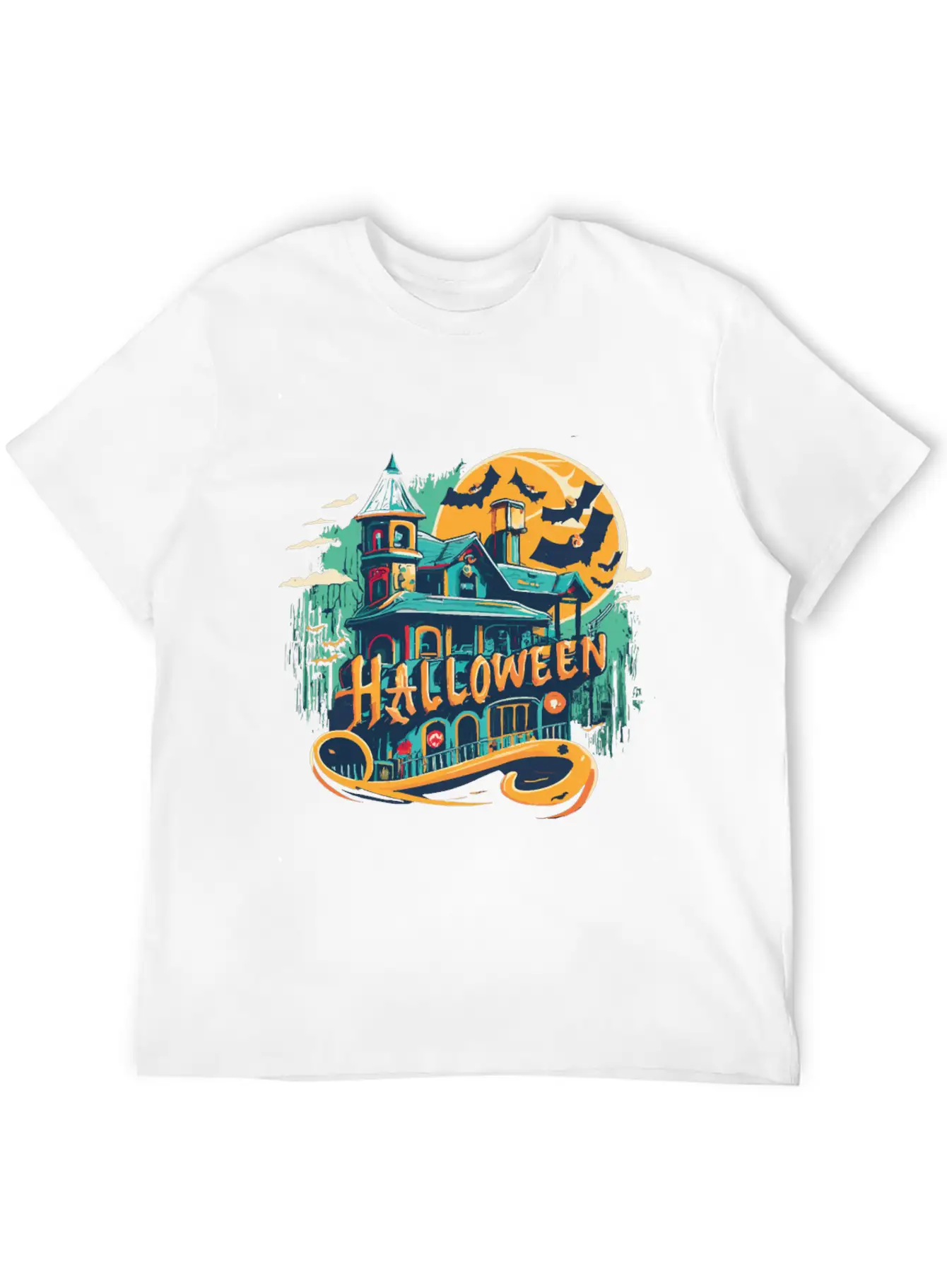 Halloween House With Ghost Casual Graphic T-Shirt – Simple And Comfortable Daily Wear
