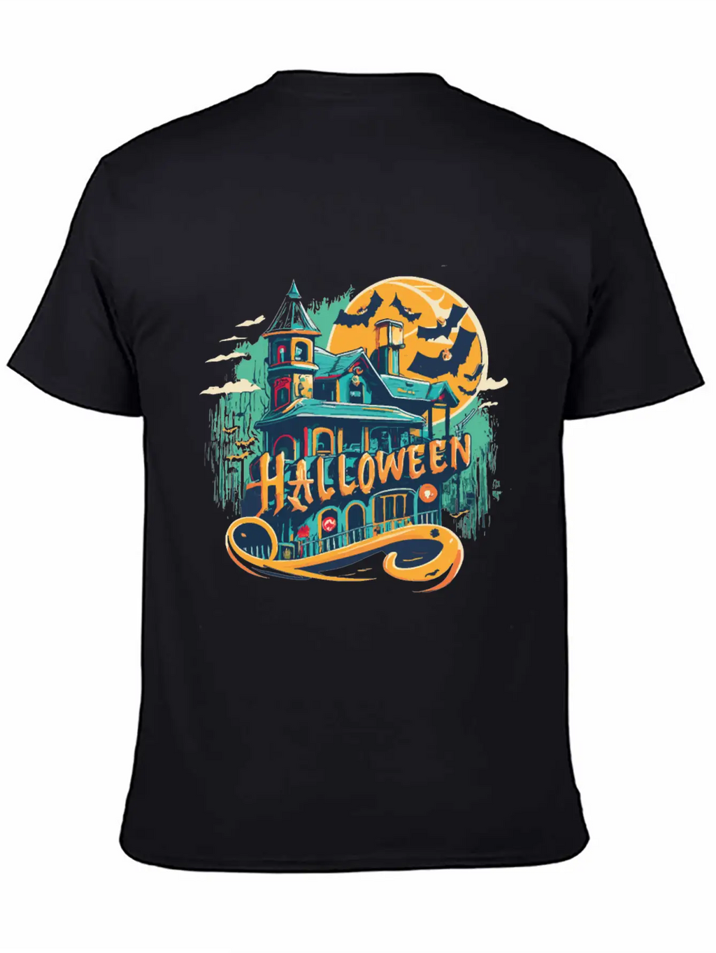 Halloween House With Ghost Casual Graphic T-Shirt – Simple And Comfortable Daily Wear