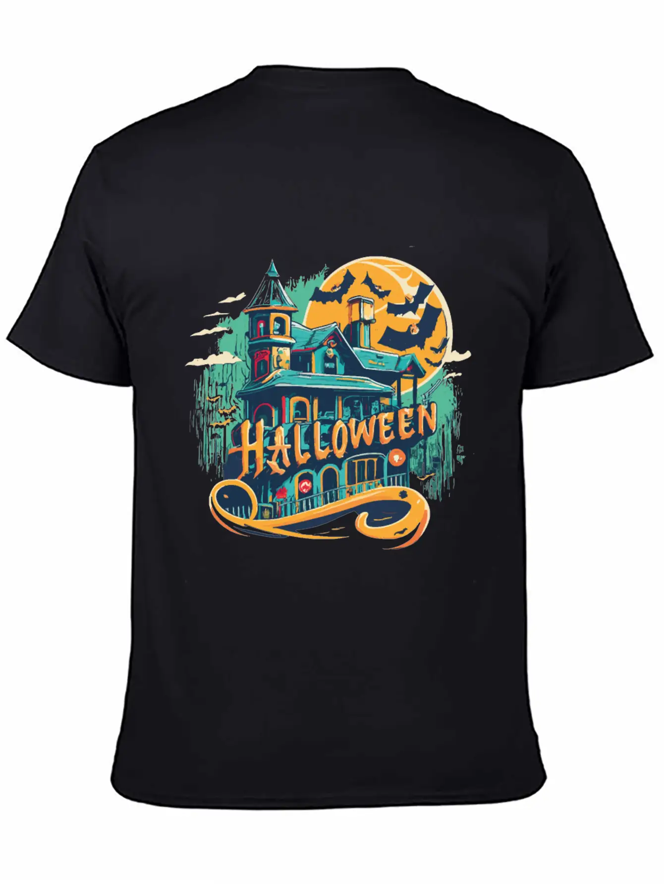 Halloween House With Ghost Casual Graphic T-Shirt – Simple And Comfortable Daily Wear