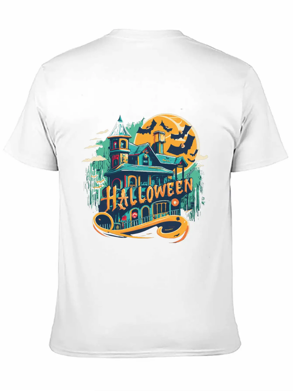 Halloween House With Ghost Casual Graphic T-Shirt – Simple And Comfortable Daily Wear