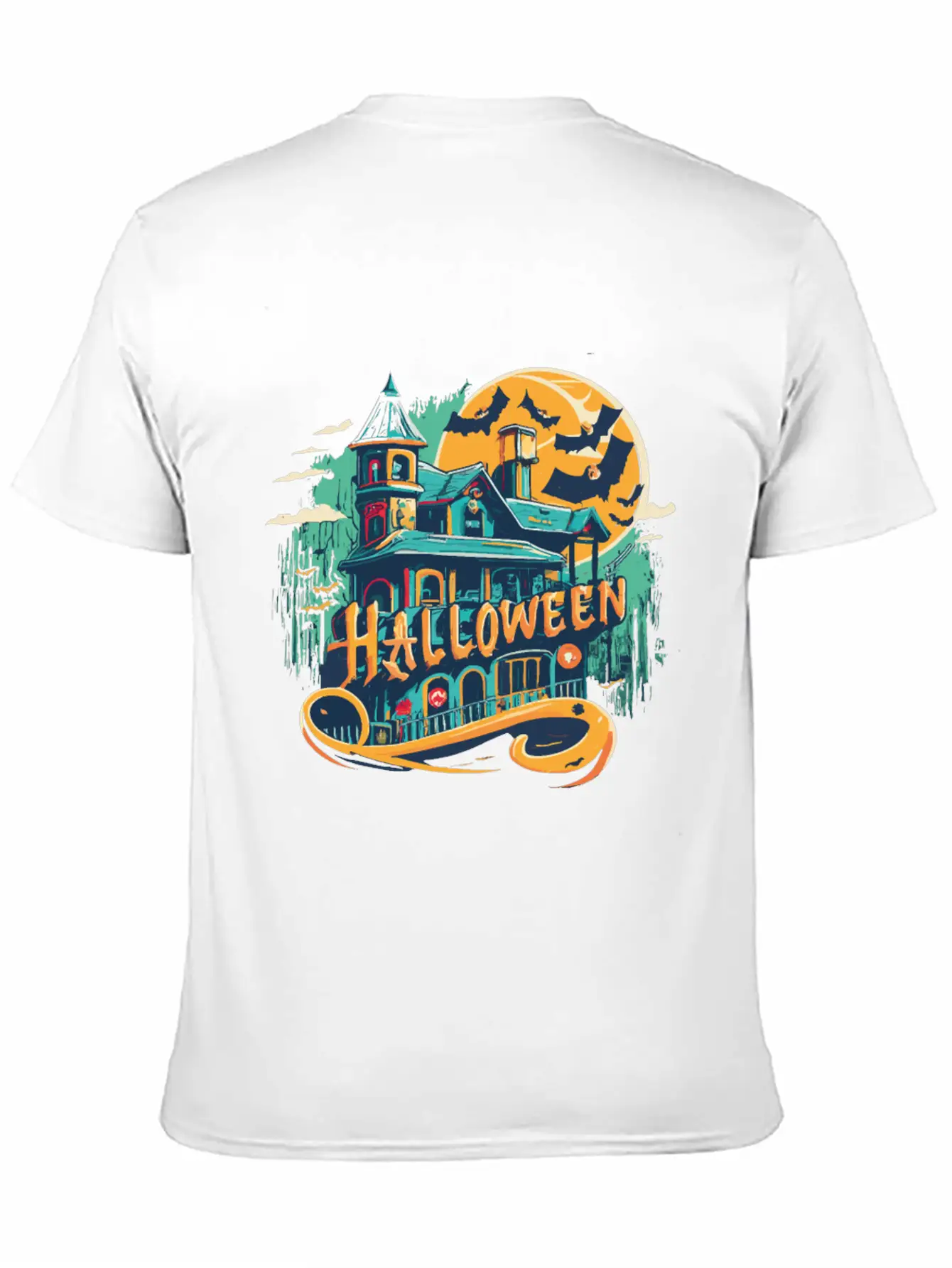 Halloween House With Ghost Casual Graphic T-Shirt – Simple And Comfortable Daily Wear