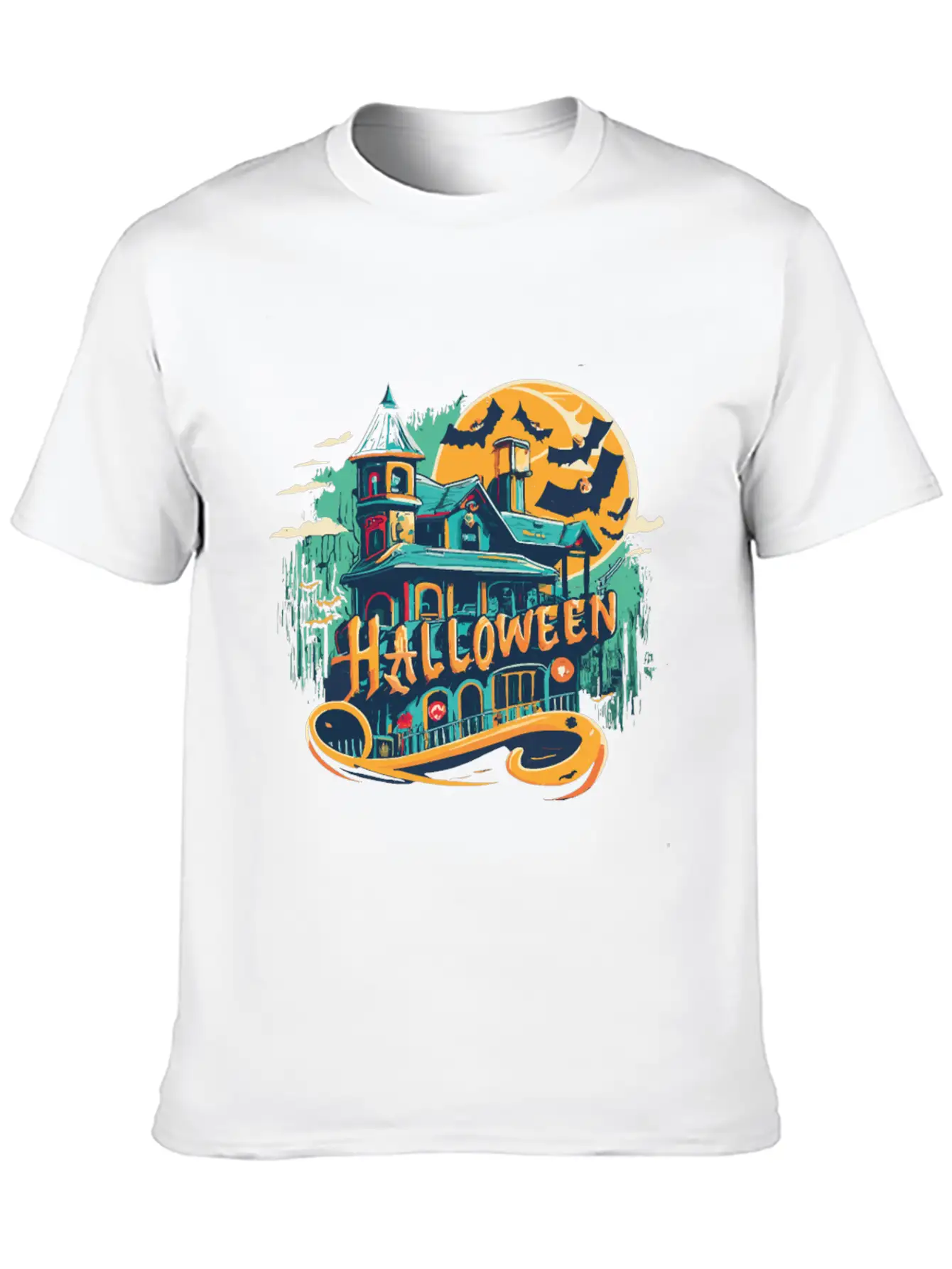 Halloween House With Ghost Casual Graphic T-Shirt – Simple And Comfortable Daily Wear