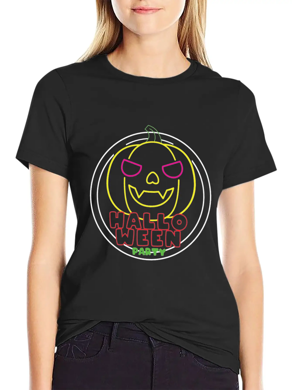 Halloween Party Neon Pumpkin Halloween Unisex Casual T-Shirt – Clean Design For Daily Comfort