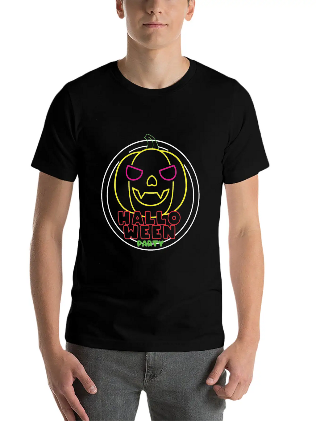 Halloween Party Neon Pumpkin Halloween Unisex Casual T-Shirt – Clean Design For Daily Comfort