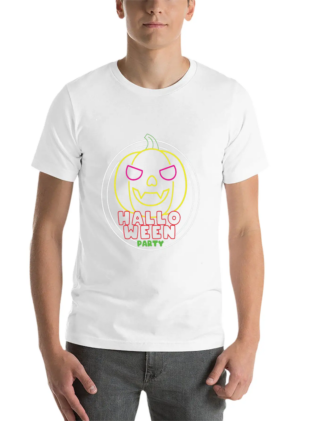 Halloween Party Neon Pumpkin Halloween Unisex Casual T-Shirt – Clean Design For Daily Comfort