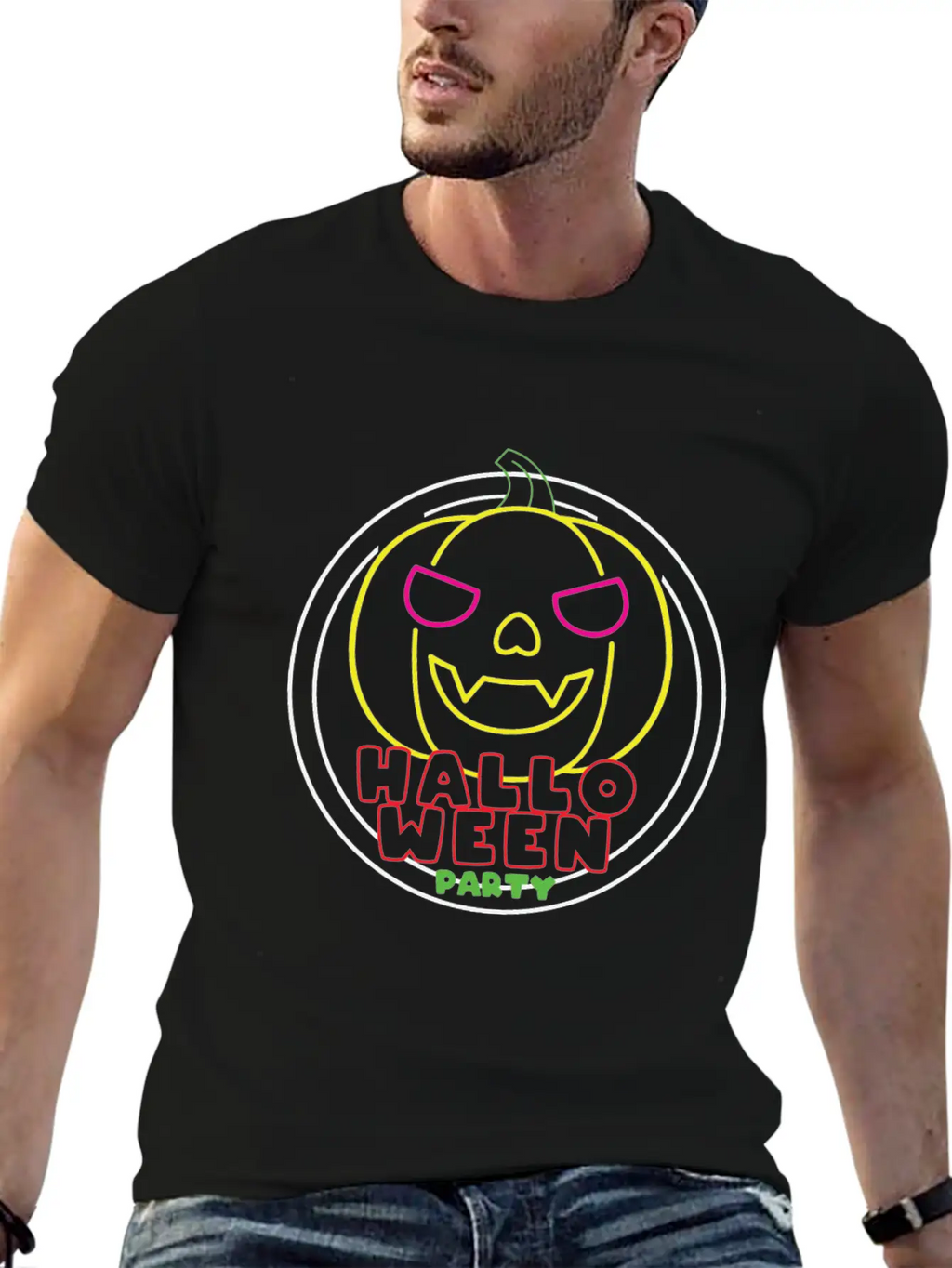 Halloween Party Neon Pumpkin Halloween Unisex Casual T-Shirt – Clean Design For Daily Comfort