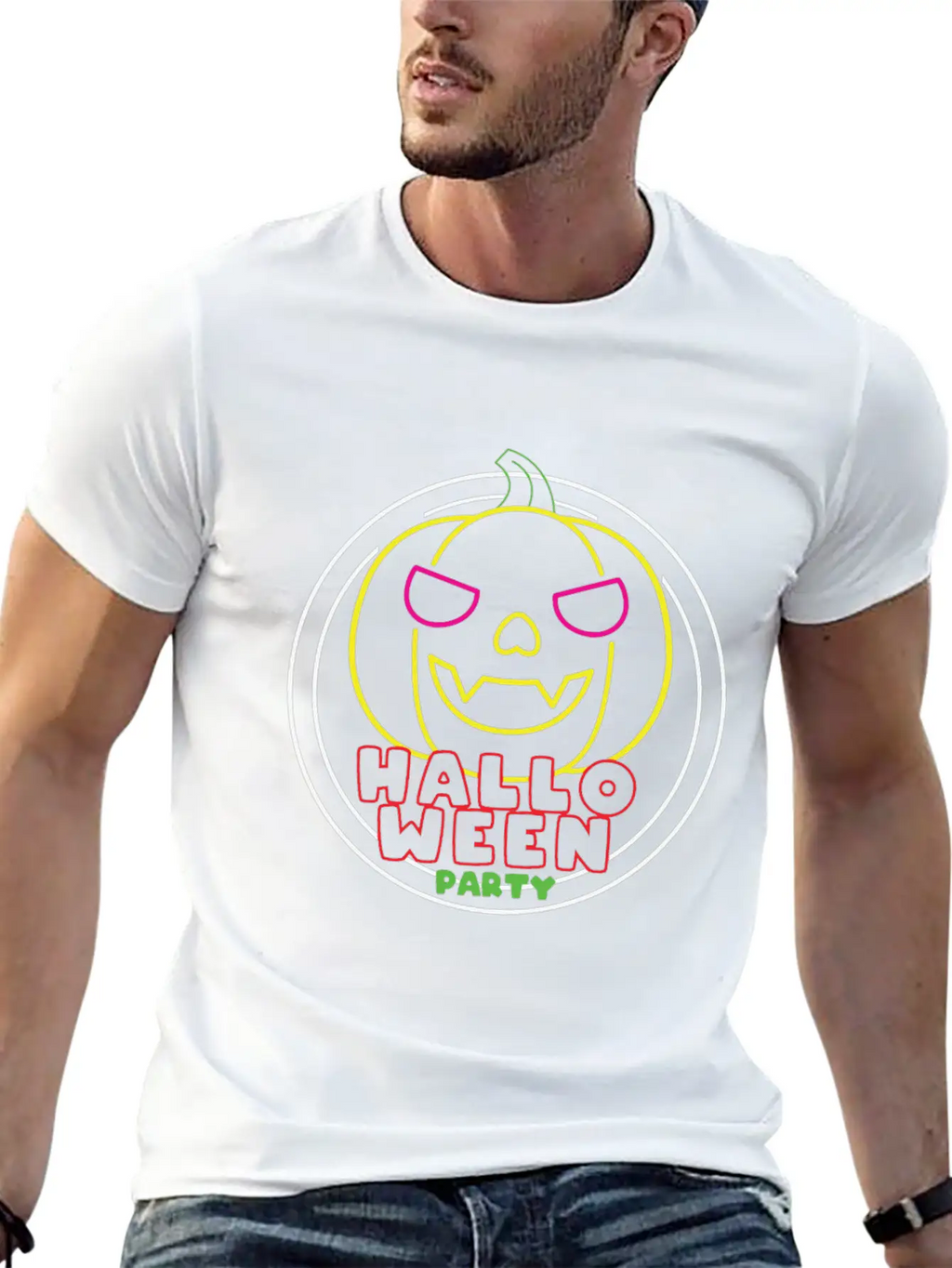 Halloween Party Neon Pumpkin Halloween Unisex Casual T-Shirt – Clean Design For Daily Comfort