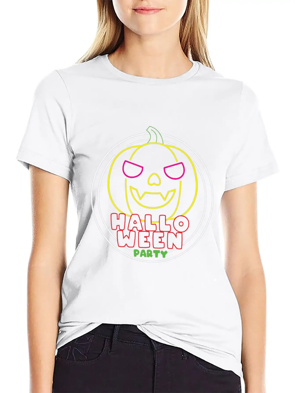 Halloween Party Neon Pumpkin Halloween Unisex Casual T-Shirt – Clean Design For Daily Comfort
