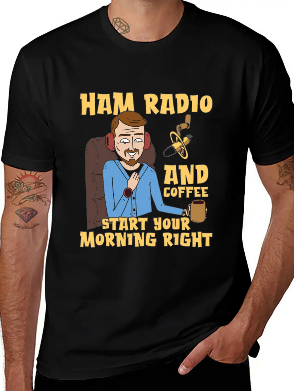 Ham Radio And Coffee Starts Amateur Radio Operator Casual Graphic T-Shirt – Simple And Comfortable Daily Wear