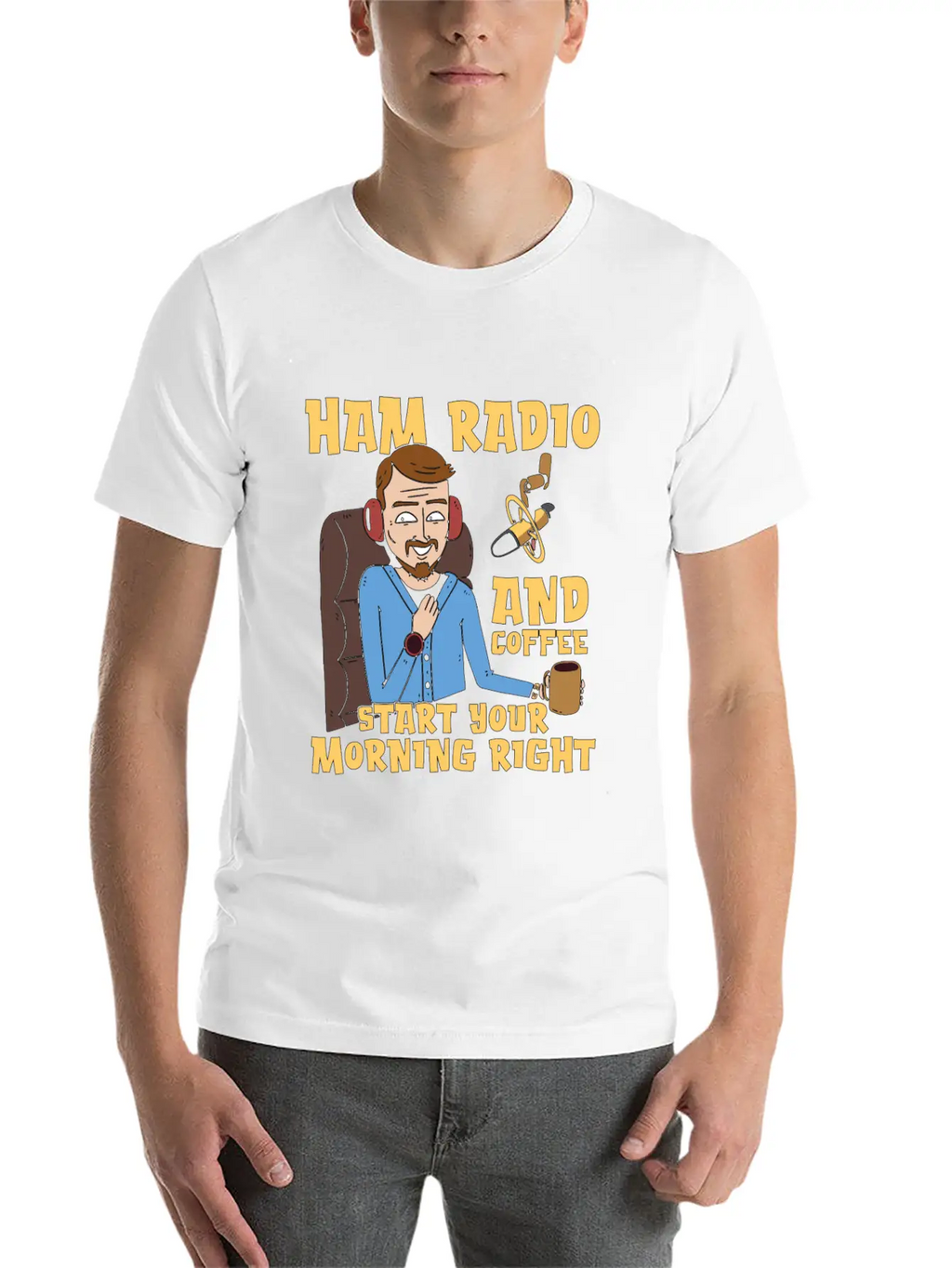 Ham Radio And Coffee Starts Amateur Radio Operator Casual Graphic T-Shirt – Simple And Comfortable Daily Wear