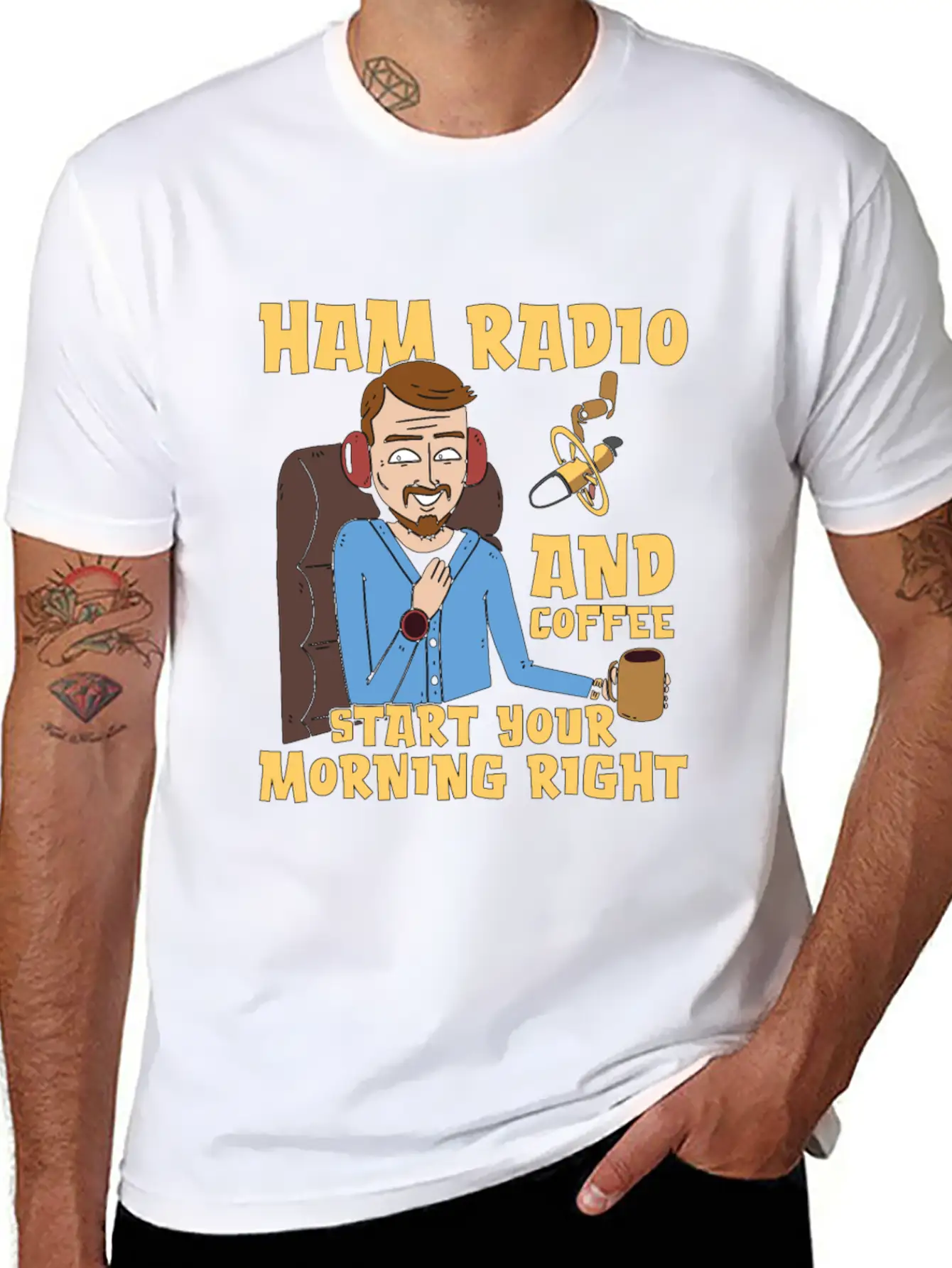 Ham Radio And Coffee Starts Amateur Radio Operator Casual Graphic T-Shirt – Simple And Comfortable Daily Wear