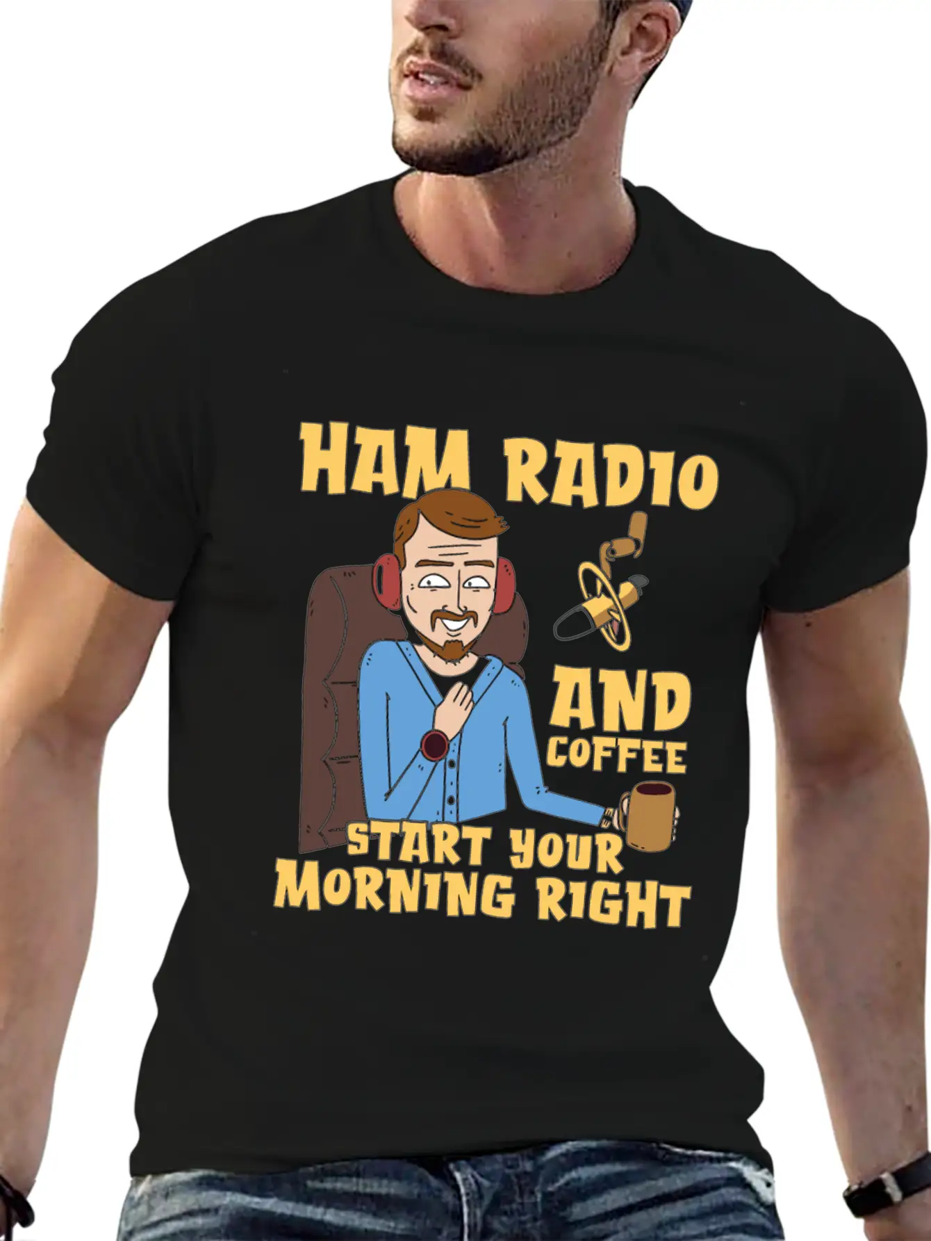 Ham Radio And Coffee Starts Amateur Radio Operator Casual Graphic T-Shirt – Simple And Comfortable Daily Wear