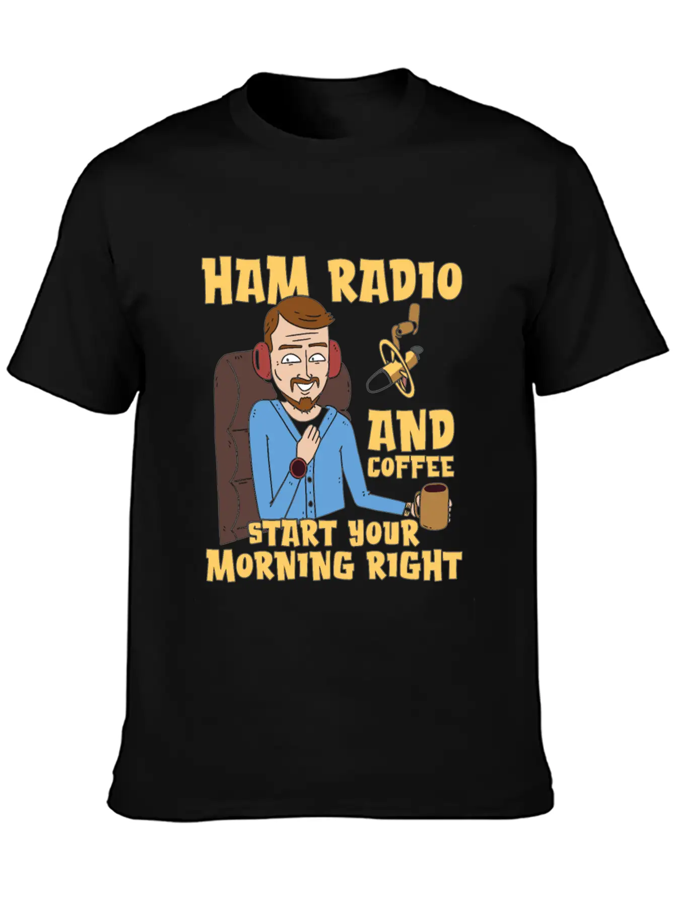Ham Radio And Coffee Starts Amateur Radio Operator Casual Graphic T-Shirt – Simple And Comfortable Daily Wear