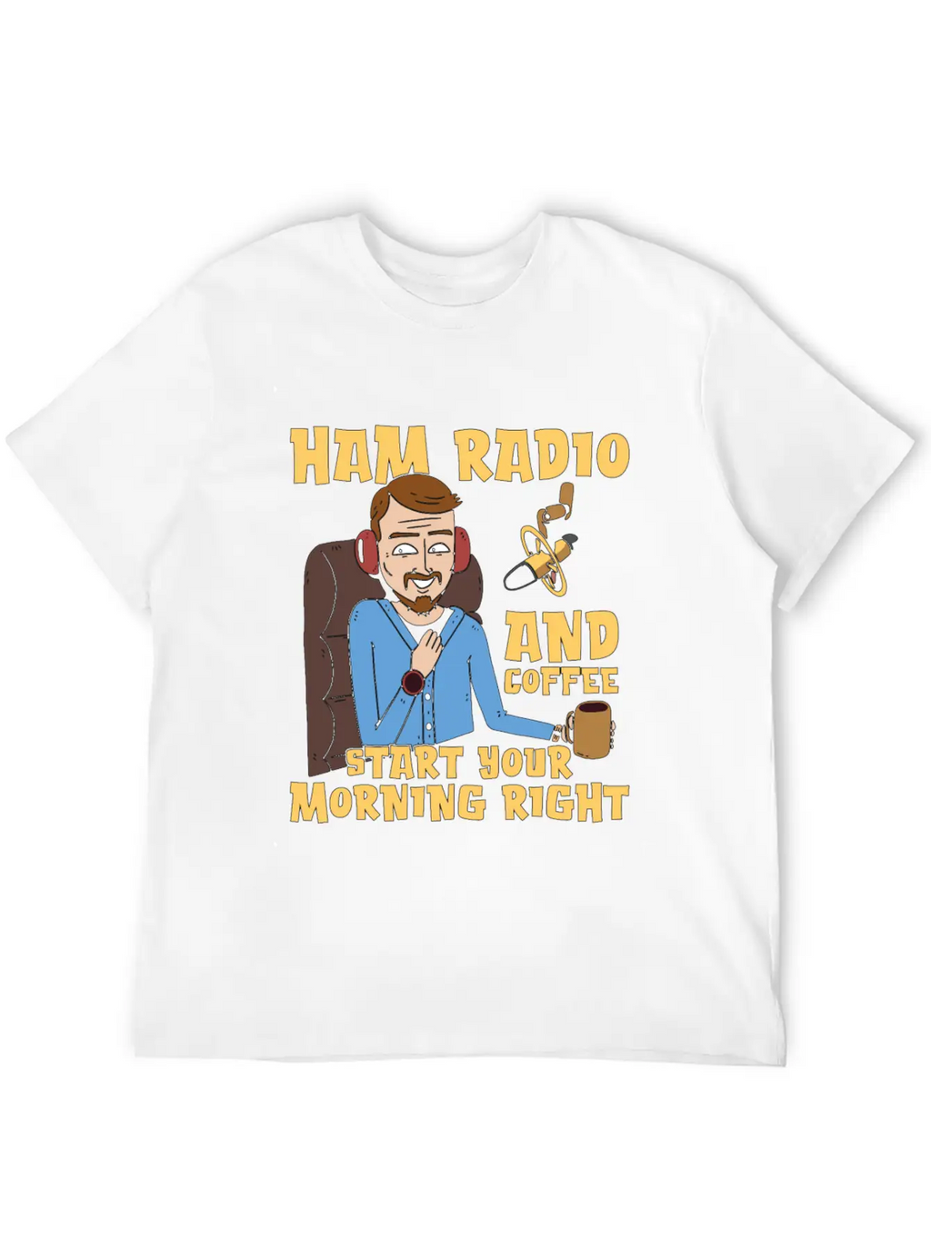 Ham Radio And Coffee Starts Amateur Radio Operator Casual Graphic T-Shirt – Simple And Comfortable Daily Wear