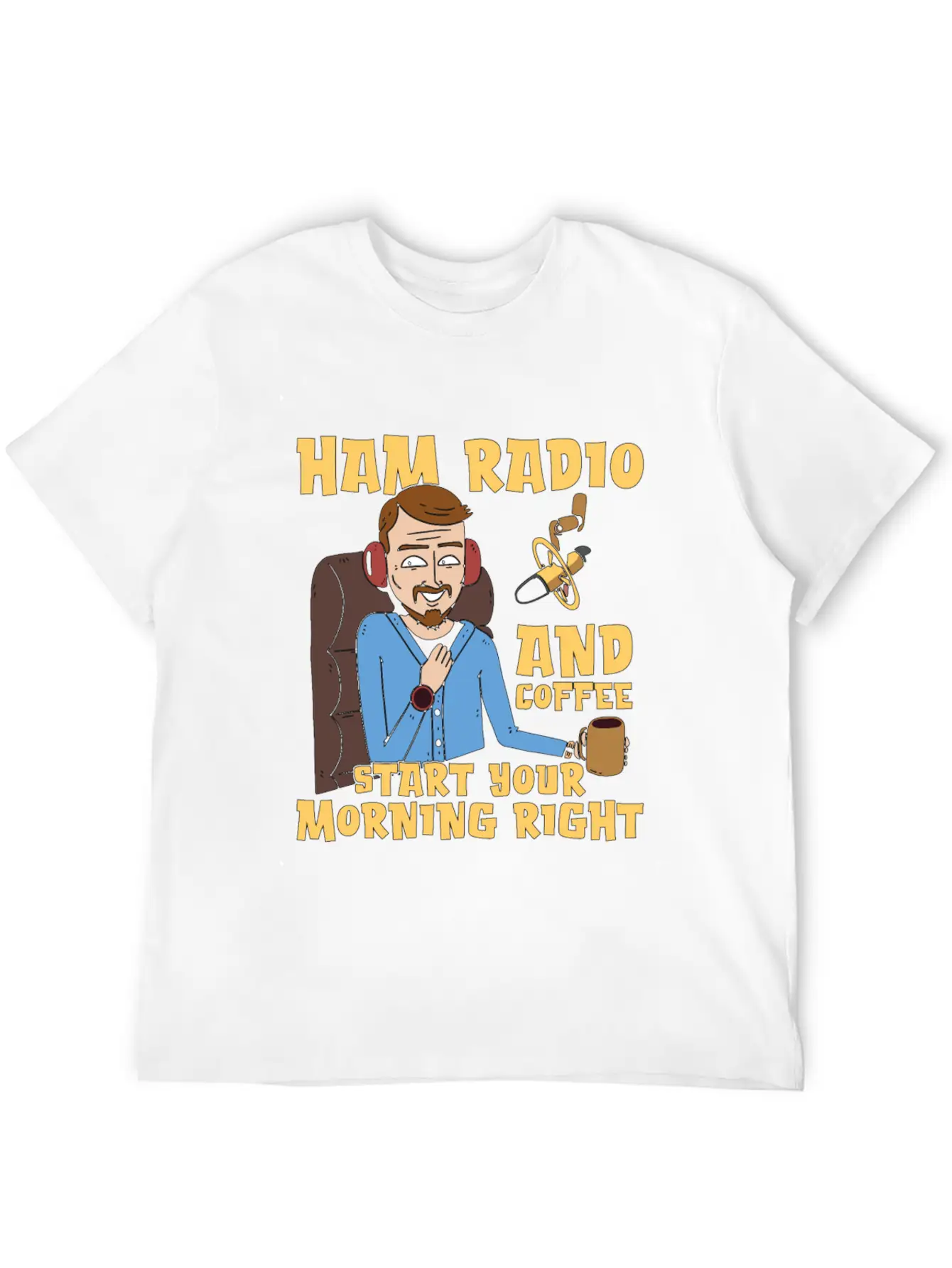 Ham Radio And Coffee Starts Amateur Radio Operator Casual Graphic T-Shirt – Simple And Comfortable Daily Wear