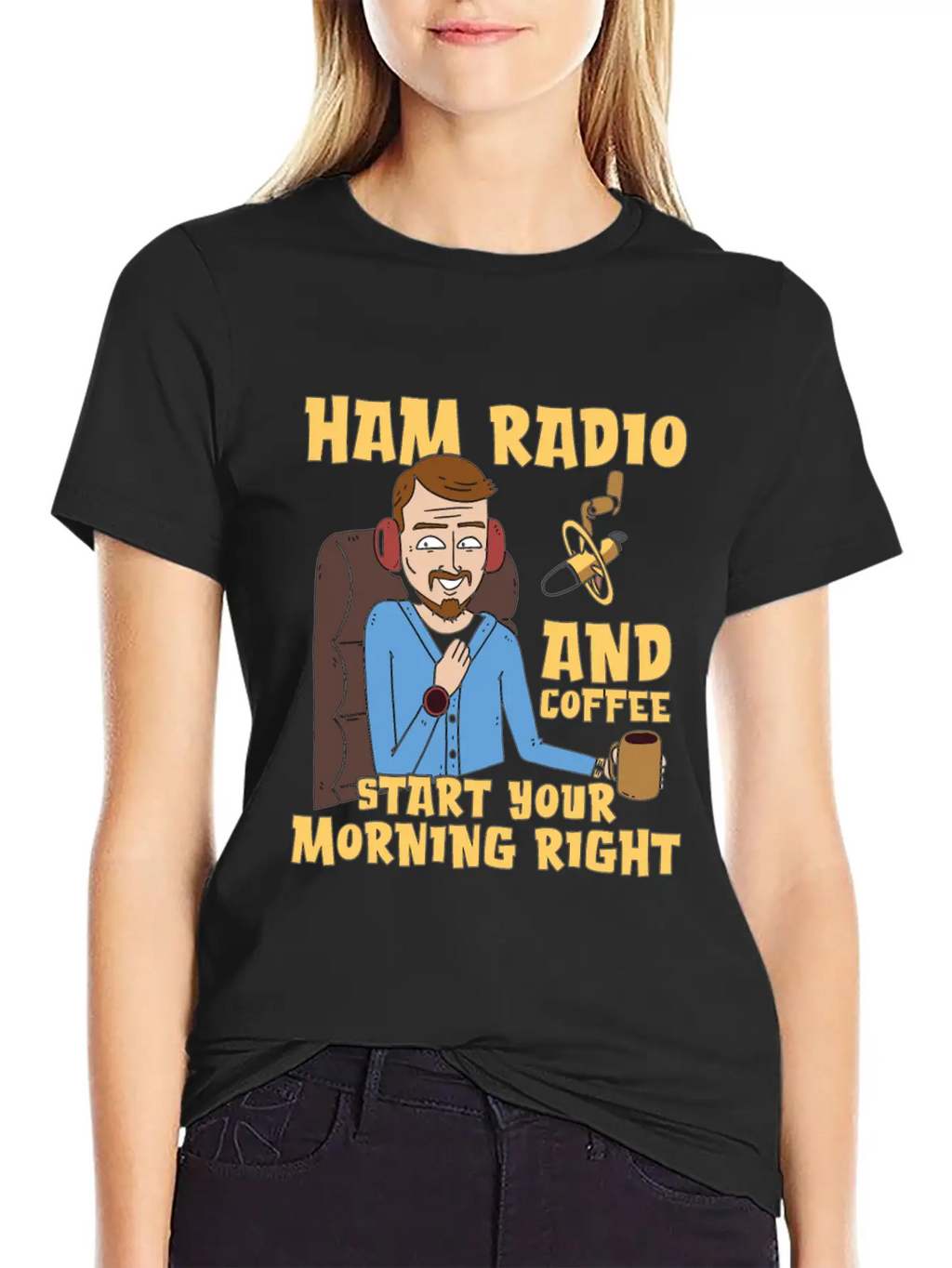 Ham Radio And Coffee Starts Amateur Radio Operator Casual Graphic T-Shirt – Simple And Comfortable Daily Wear