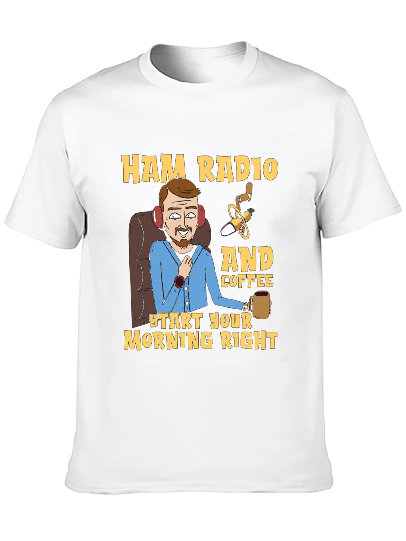 Ham Radio And Coffee Starts Amateur Radio Operator Casual Graphic T-Shirt – Simple And Comfortable Daily Wear