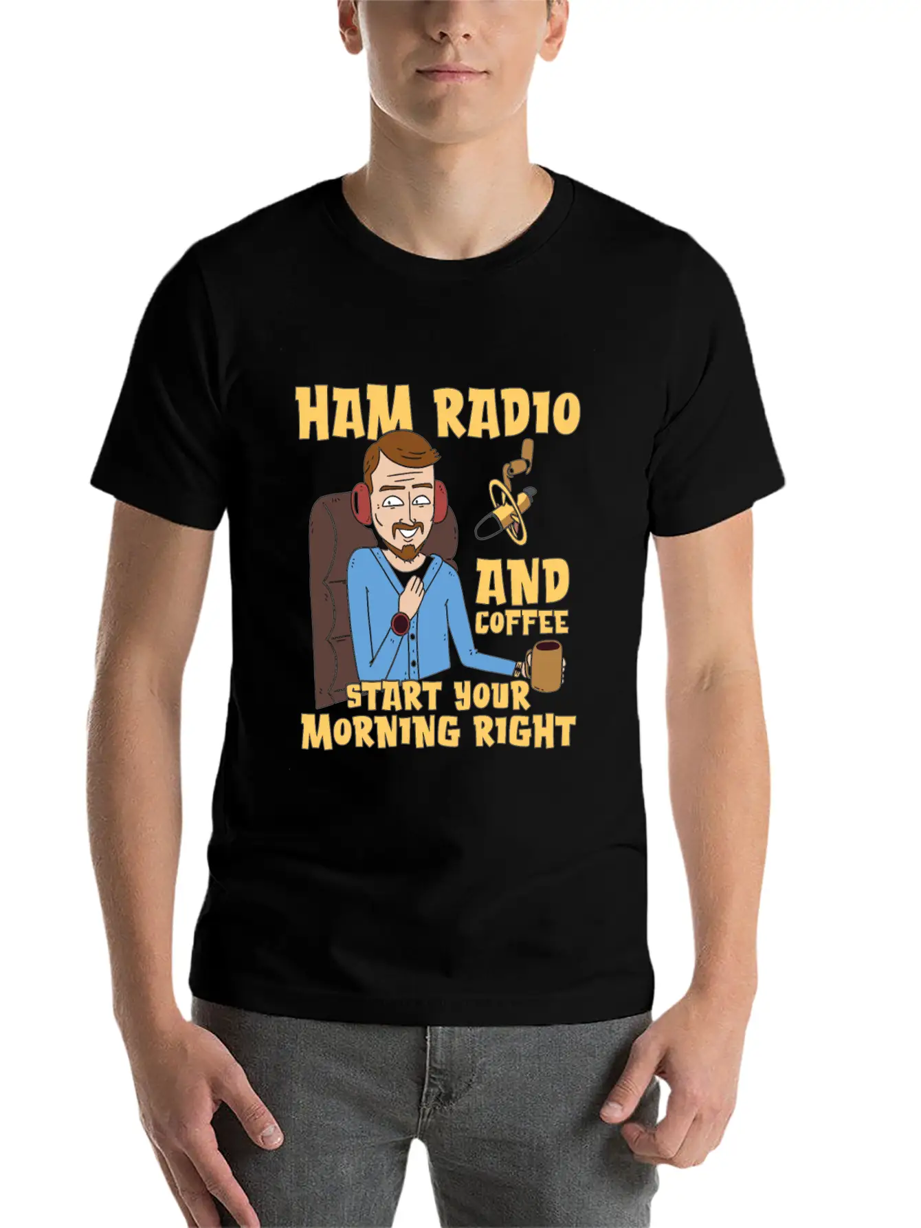 Ham Radio And Coffee Starts Amateur Radio Operator Casual Graphic T-Shirt – Simple And Comfortable Daily Wear