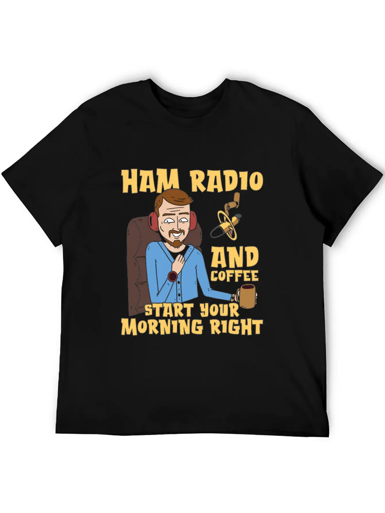 Ham Radio And Coffee Starts Amateur Radio Operator Casual Graphic T-Shirt – Simple And Comfortable Daily Wear