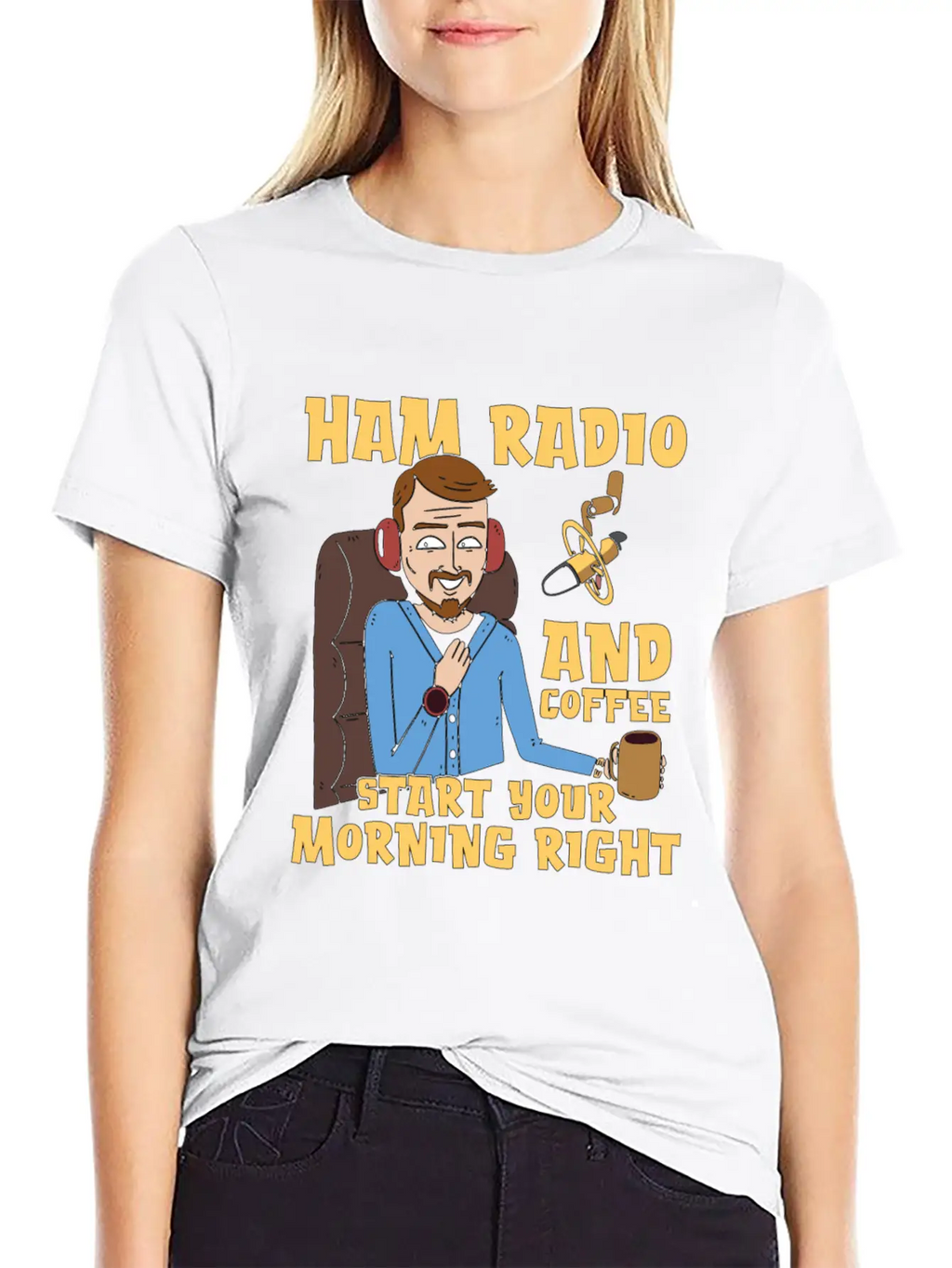 Ham Radio And Coffee Starts Amateur Radio Operator Casual Graphic T-Shirt – Simple And Comfortable Daily Wear