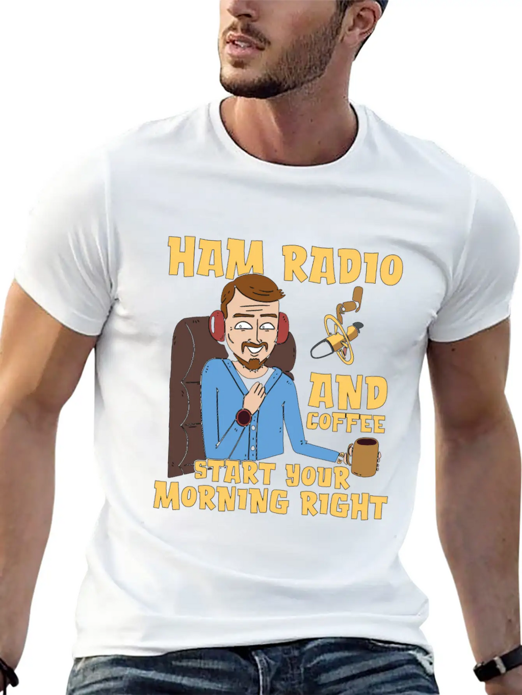 Ham Radio And Coffee Starts Amateur Radio Operator Casual Graphic T-Shirt – Simple And Comfortable Daily Wear
