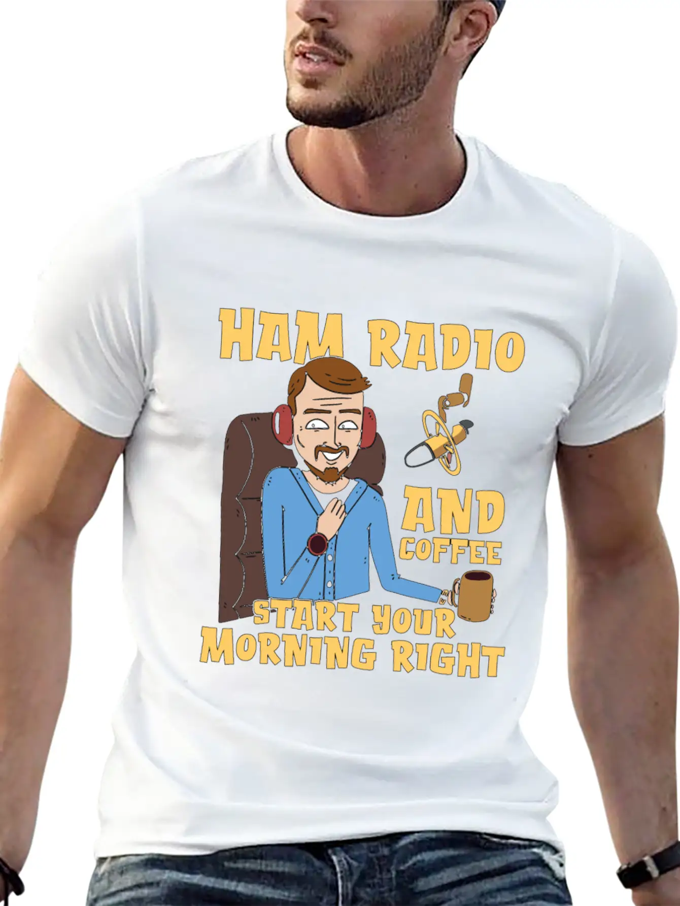 Ham Radio And Coffee Starts Amateur Radio Operator Casual Graphic T-Shirt – Simple And Comfortable Daily Wear