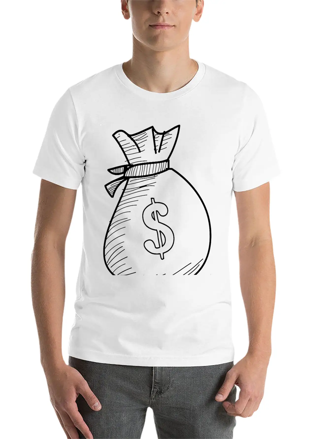 Hand Drawn Dollar Bag Vector Casual Graphic T-Shirt – Simple And Comfortable Daily Wear