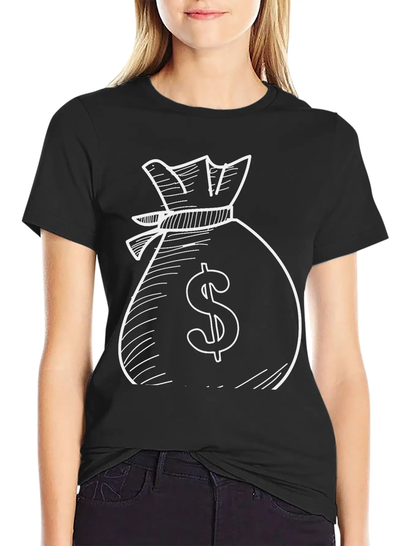 Hand Drawn Dollar Bag Vector Casual Graphic T-Shirt – Simple And Comfortable Daily Wear