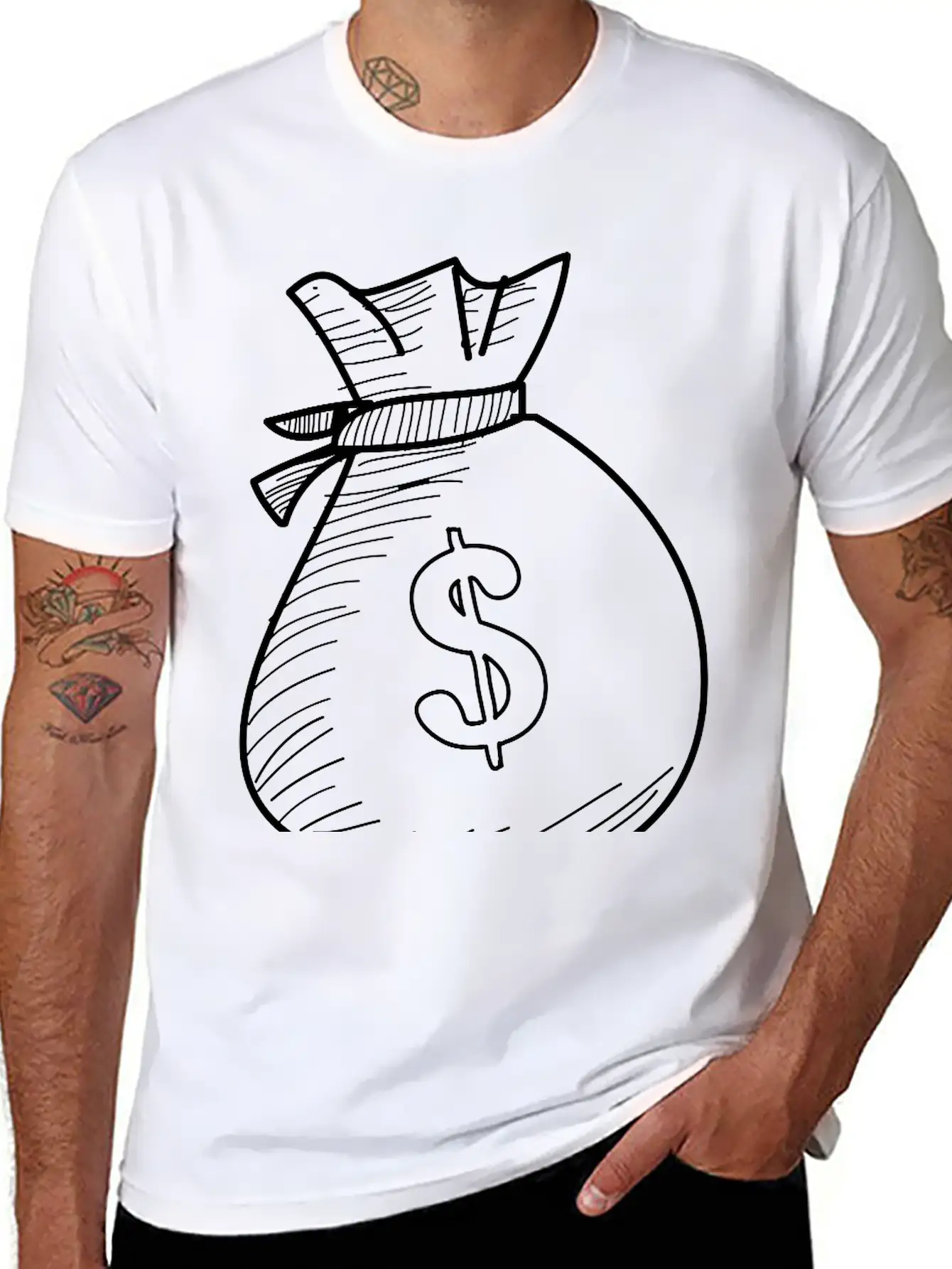 Hand Drawn Dollar Bag Vector Casual Graphic T-Shirt – Simple And Comfortable Daily Wear