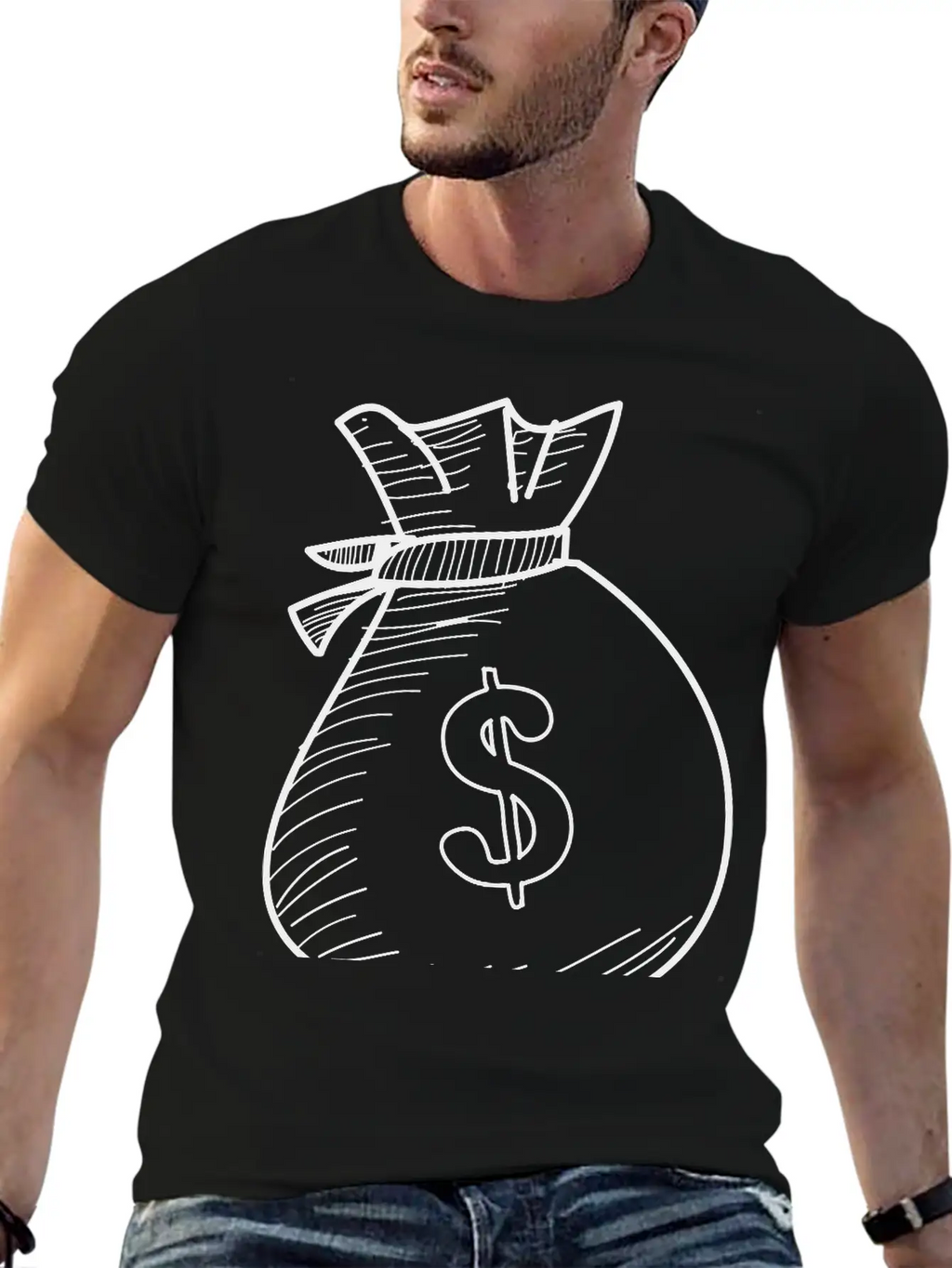 Hand Drawn Dollar Bag Vector Casual Graphic T-Shirt – Simple And Comfortable Daily Wear