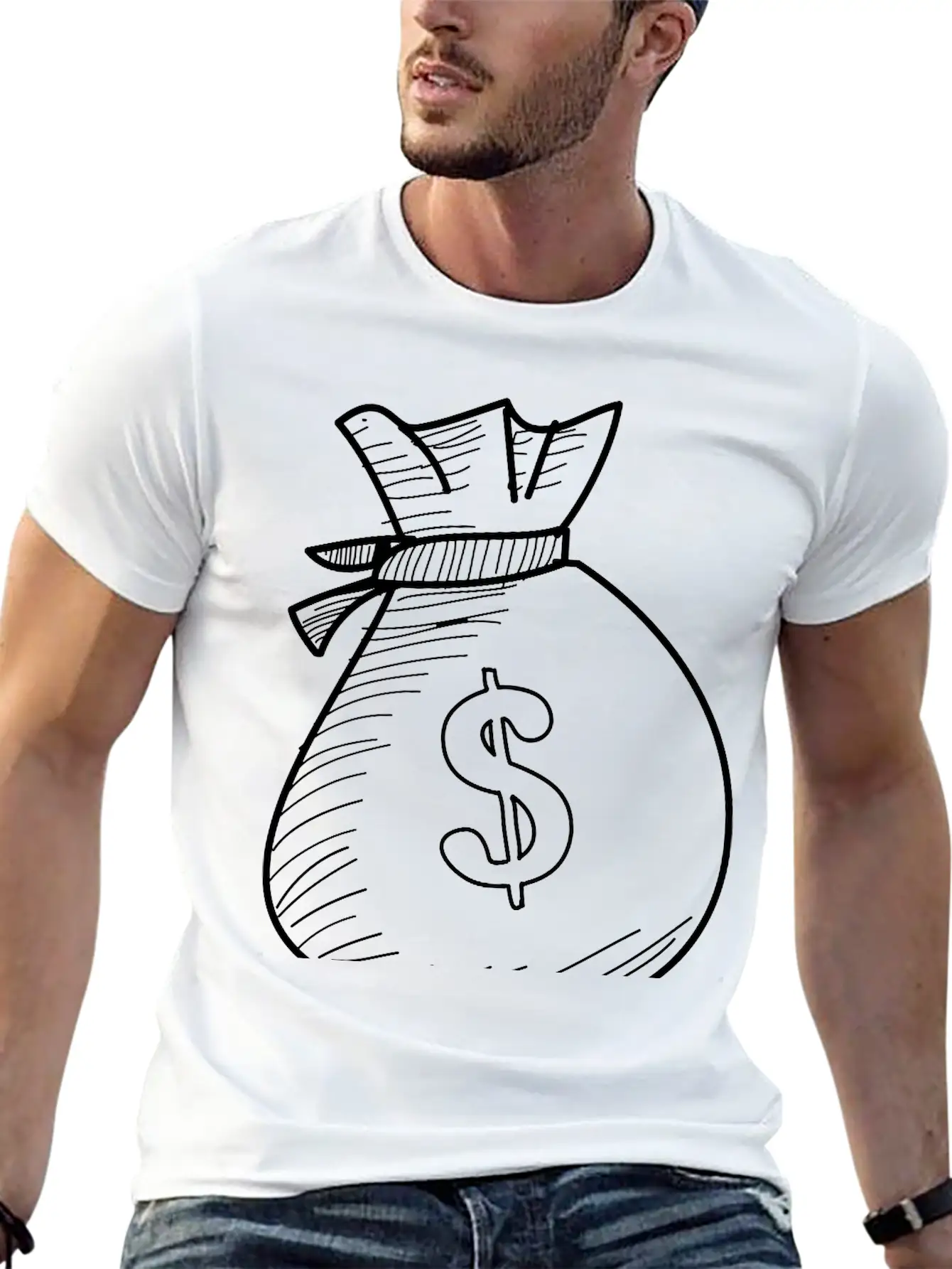 Hand Drawn Dollar Bag Vector Casual Graphic T-Shirt – Simple And Comfortable Daily Wear