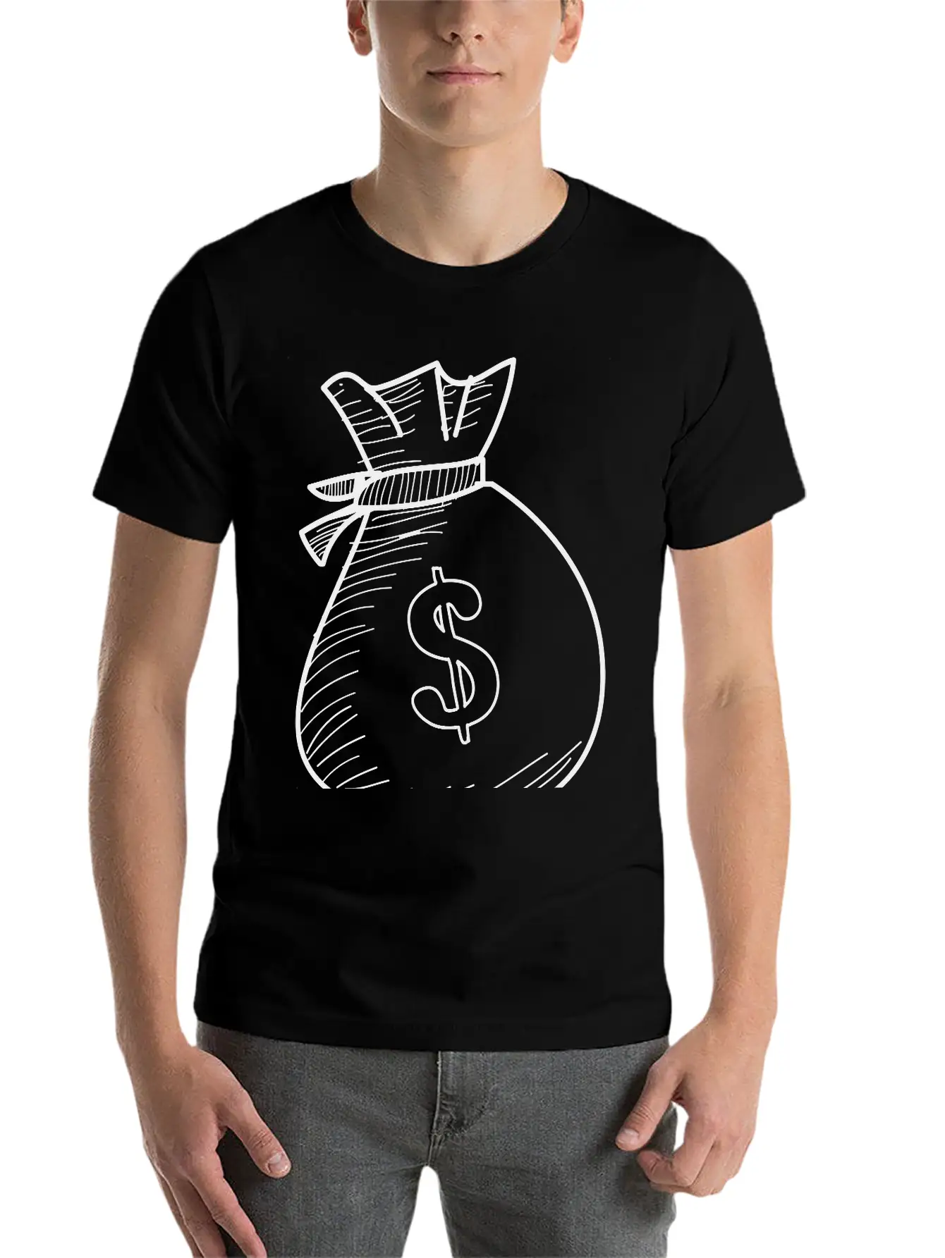 Hand Drawn Dollar Bag Vector Casual Graphic T-Shirt – Simple And Comfortable Daily Wear