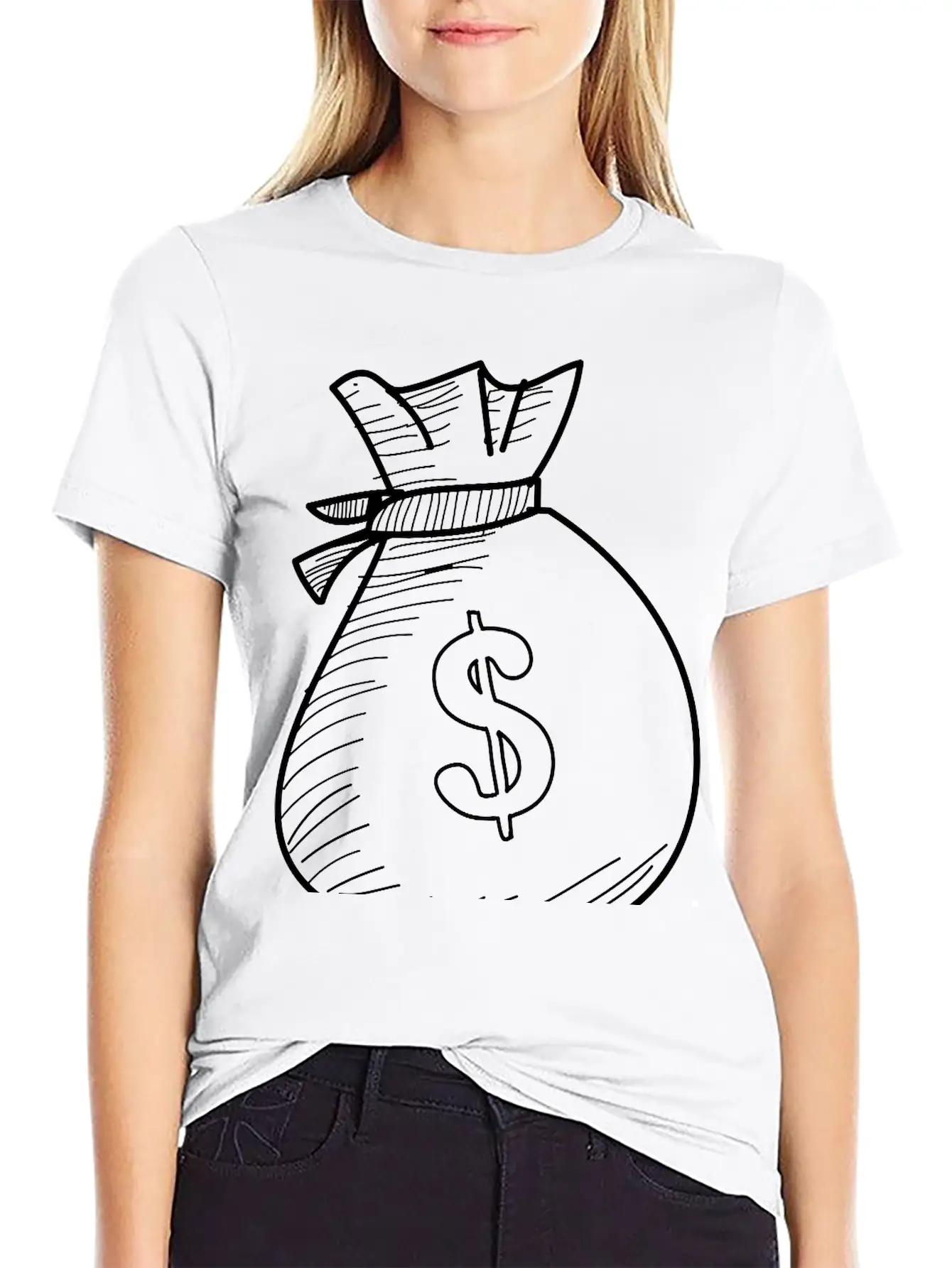 Hand Drawn Dollar Bag Vector Casual Graphic T-Shirt – Simple And Comfortable Daily Wear