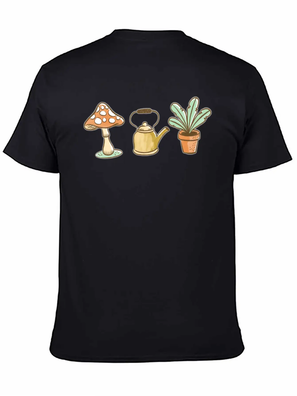 Hand Drawn Mushroom, Kettle And Plant Unisex Casual T-Shirt – Clean Design For Daily Comfort
