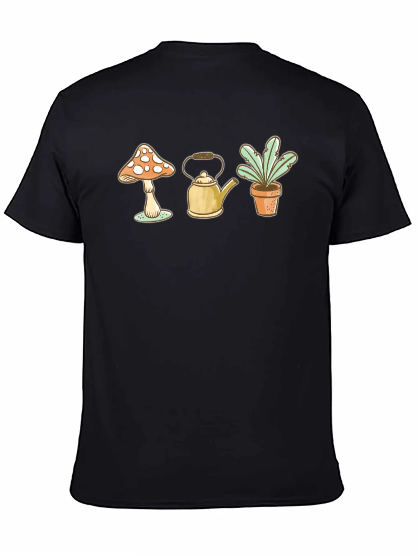 Hand Drawn Mushroom, Kettle And Plant Unisex Casual T-Shirt – Clean Design For Daily Comfort