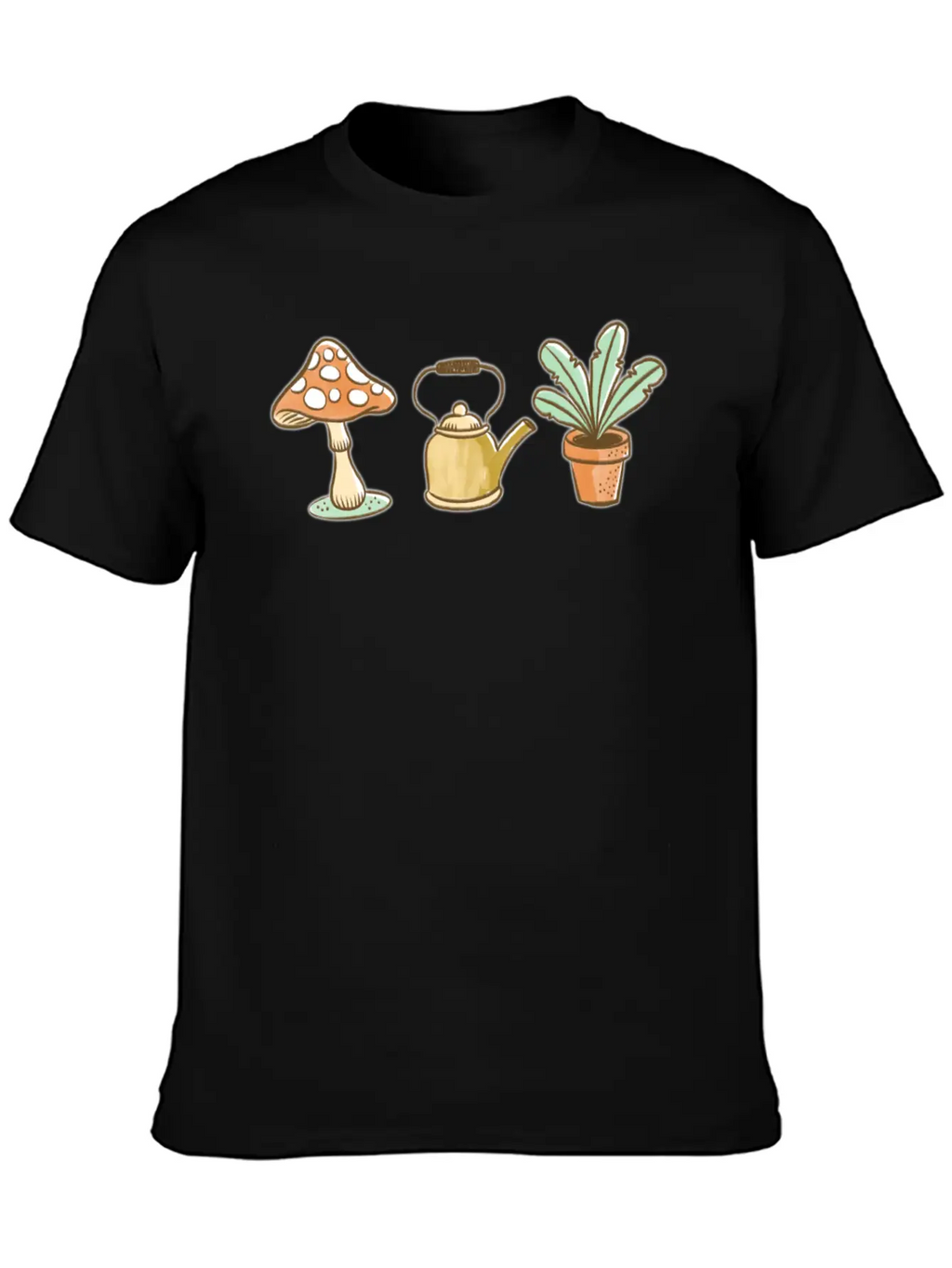Hand Drawn Mushroom, Kettle And Plant Unisex Casual T-Shirt – Clean Design For Daily Comfort