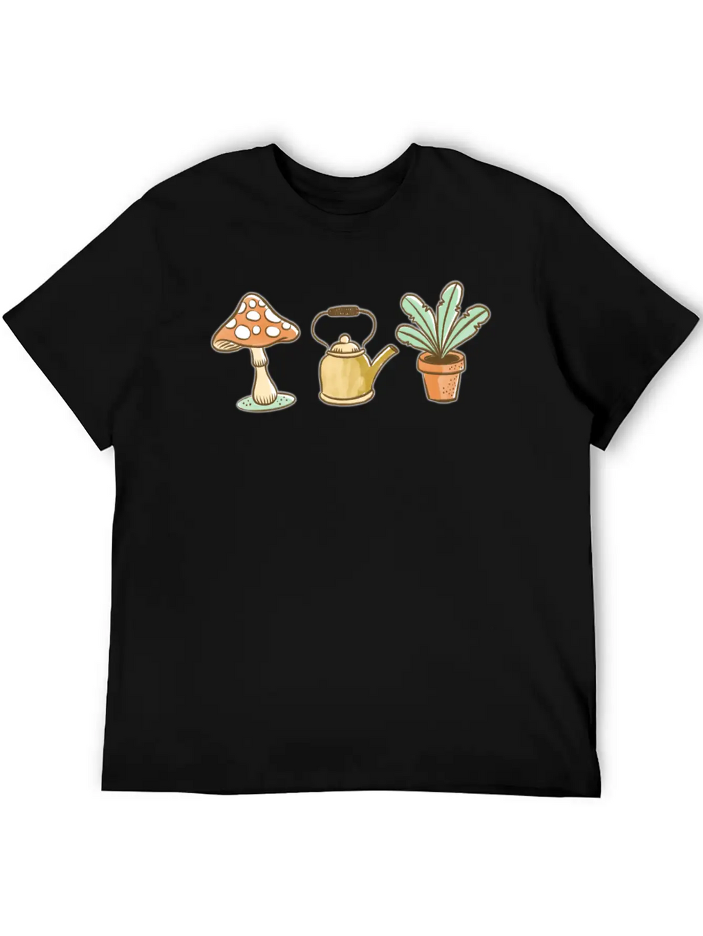 Hand Drawn Mushroom, Kettle And Plant Unisex Casual T-Shirt – Clean Design For Daily Comfort