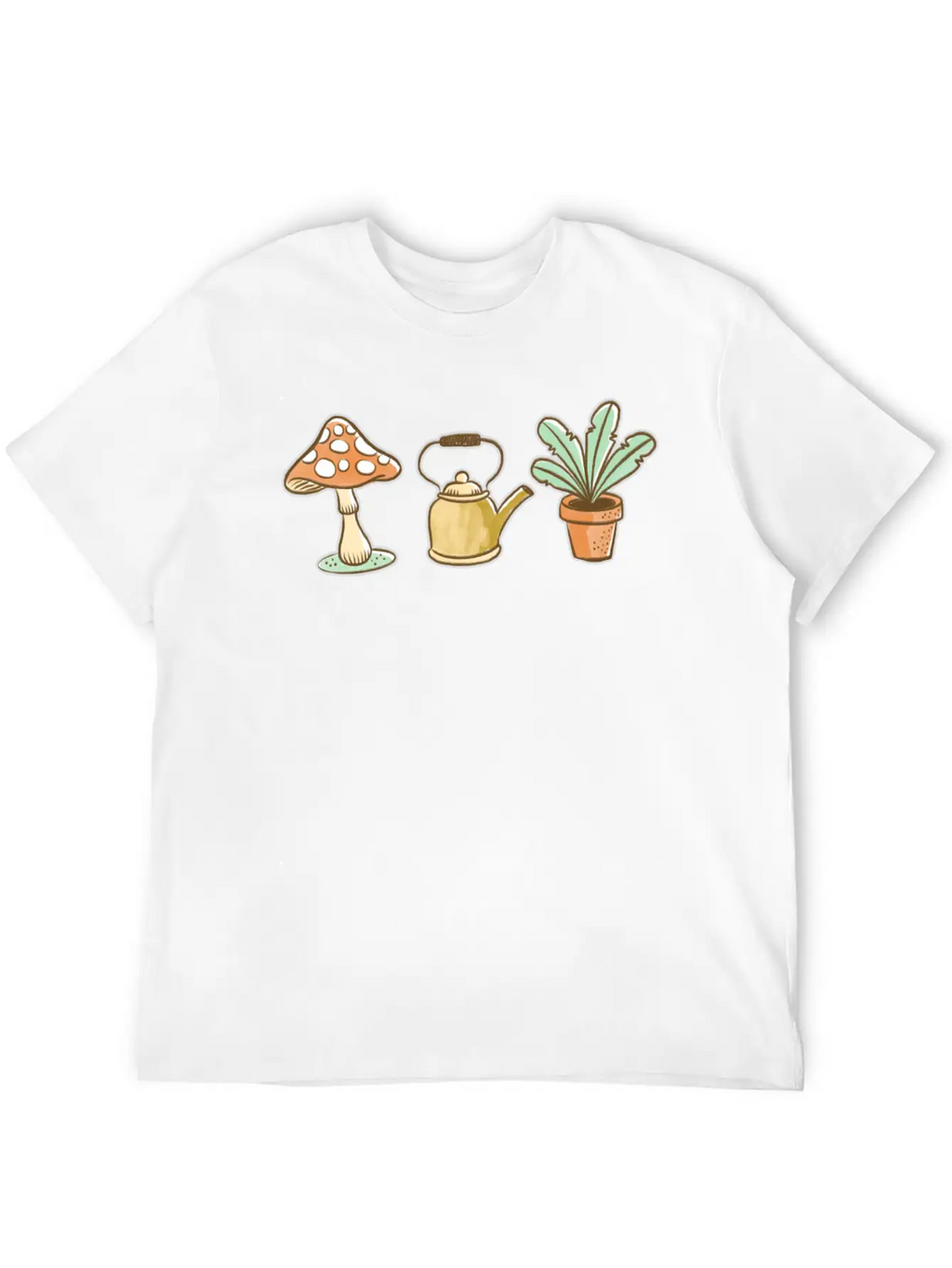 Hand Drawn Mushroom, Kettle And Plant Unisex Casual T-Shirt – Clean Design For Daily Comfort