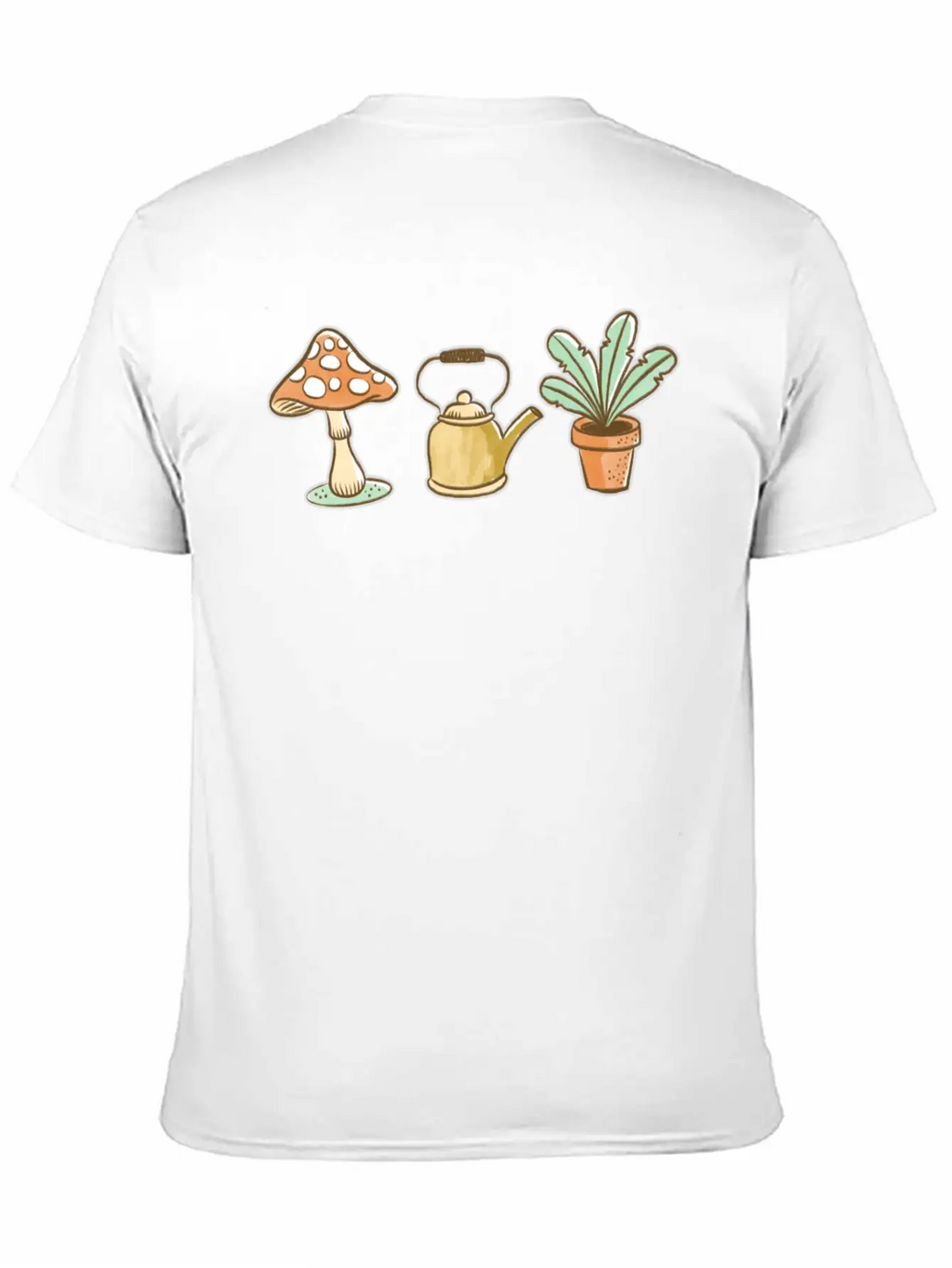 Hand Drawn Mushroom, Kettle And Plant Unisex Casual T-Shirt – Clean Design For Daily Comfort
