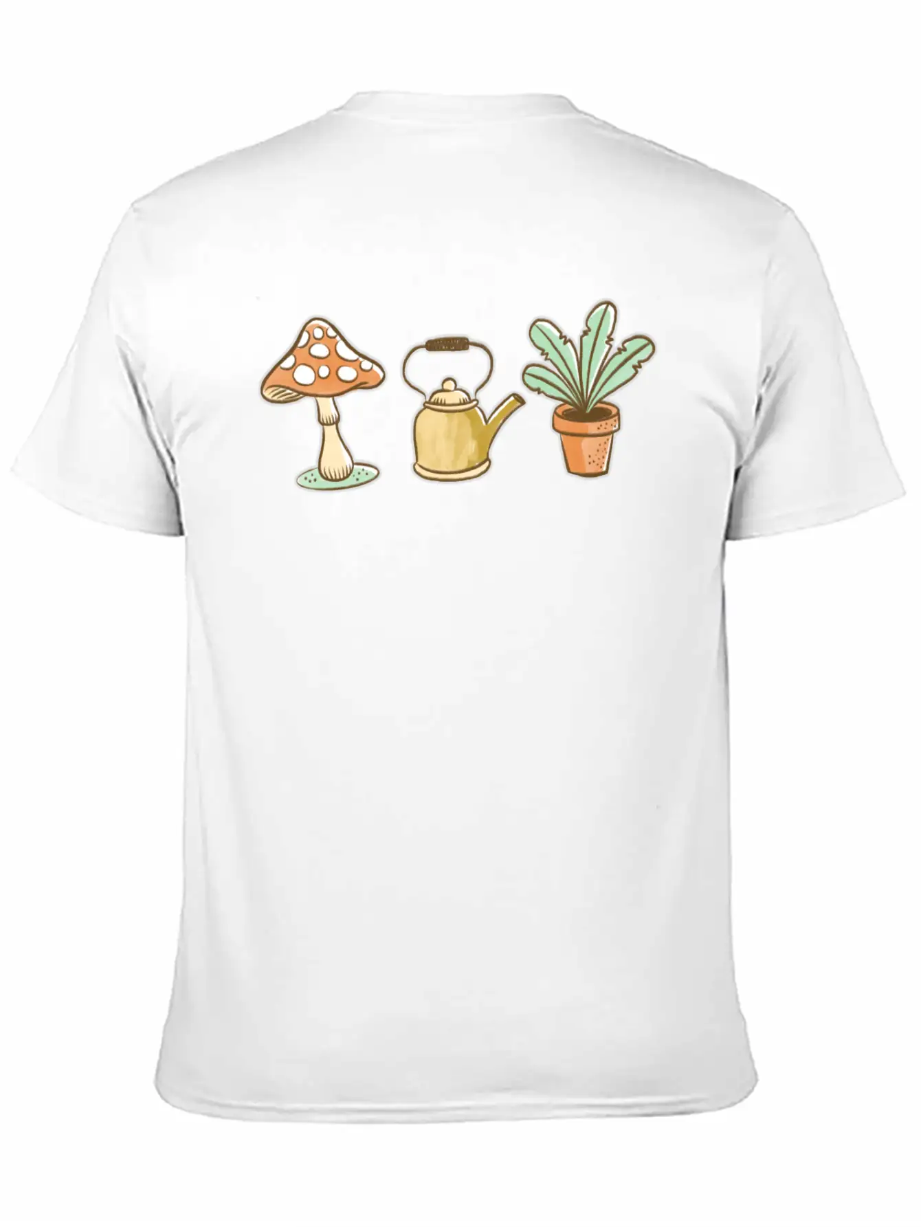 Hand Drawn Mushroom, Kettle And Plant Unisex Casual T-Shirt – Clean Design For Daily Comfort