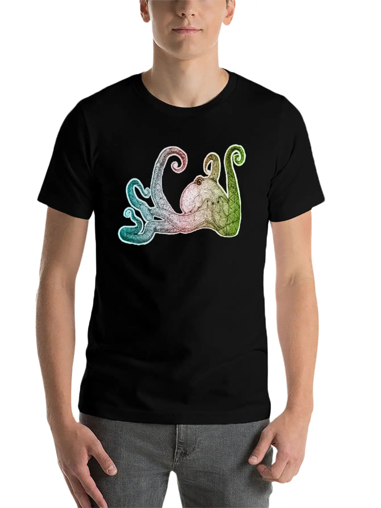Hand Drawn Octopus Unisex Short Sleeve Soft Cotton T-Shirt – Casual Everyday Wear
