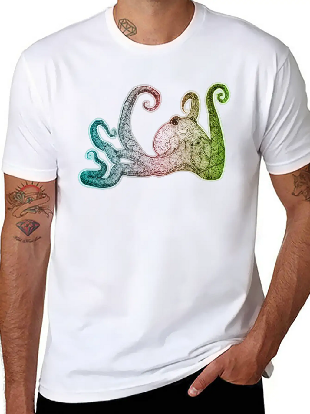 Hand Drawn Octopus Unisex Short Sleeve Soft Cotton T-Shirt – Casual Everyday Wear