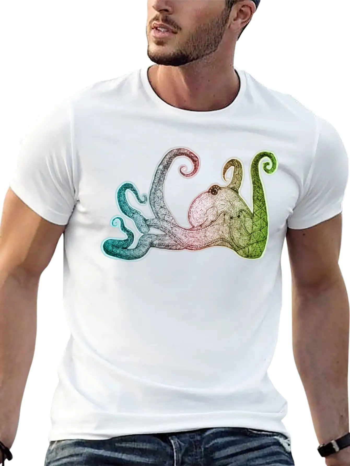Hand Drawn Octopus Unisex Short Sleeve Soft Cotton T-Shirt – Casual Everyday Wear