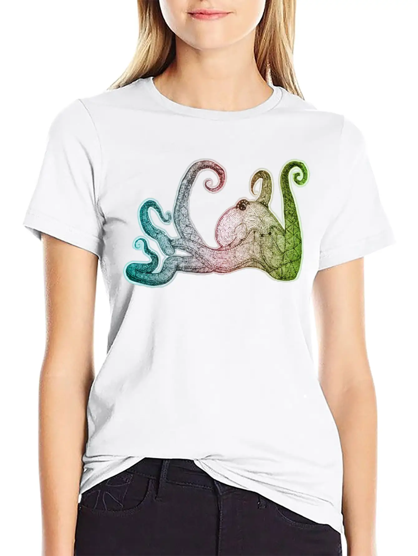 Hand Drawn Octopus Unisex Short Sleeve Soft Cotton T-Shirt – Casual Everyday Wear