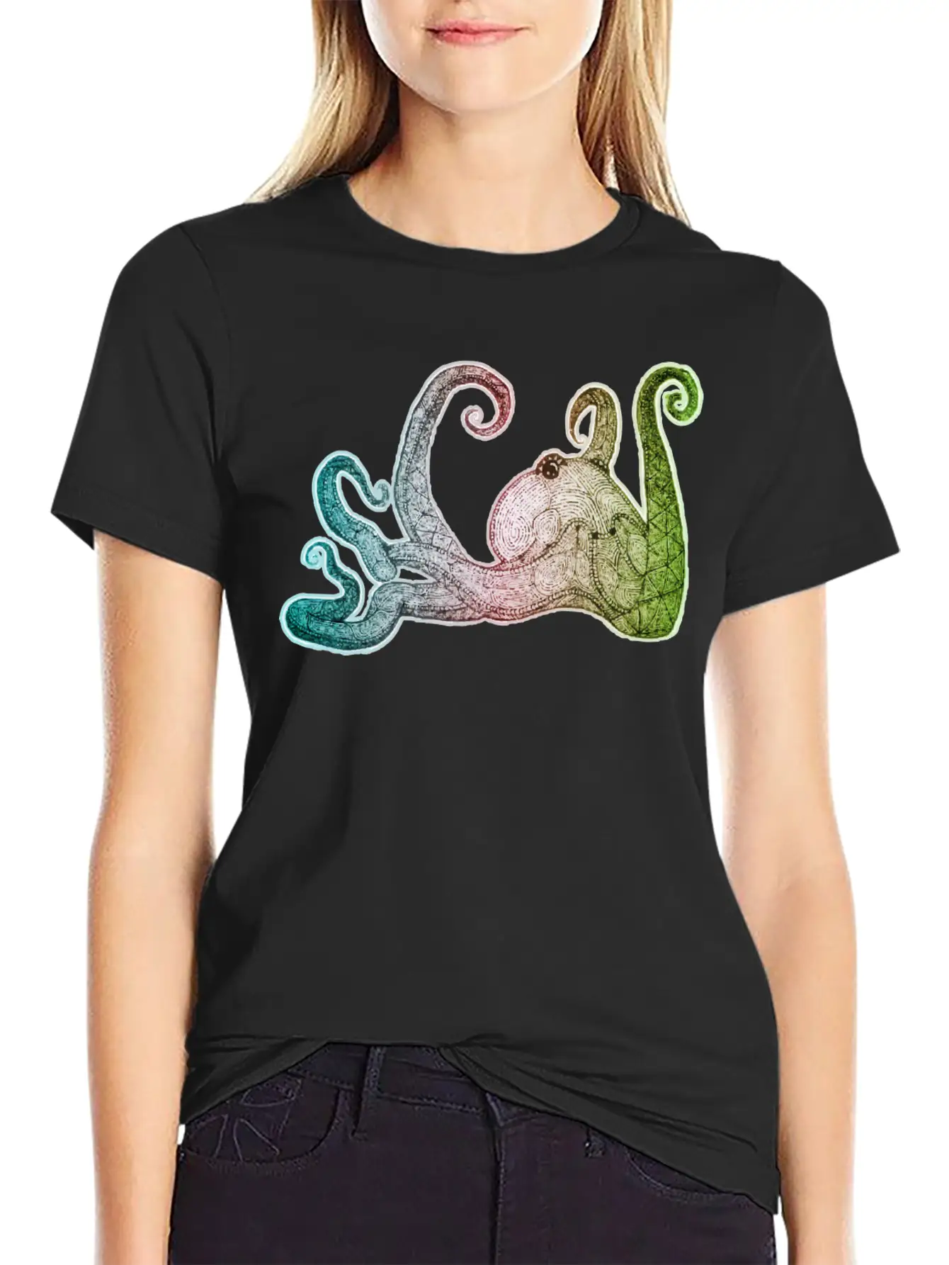 Hand Drawn Octopus Unisex Short Sleeve Soft Cotton T-Shirt – Casual Everyday Wear