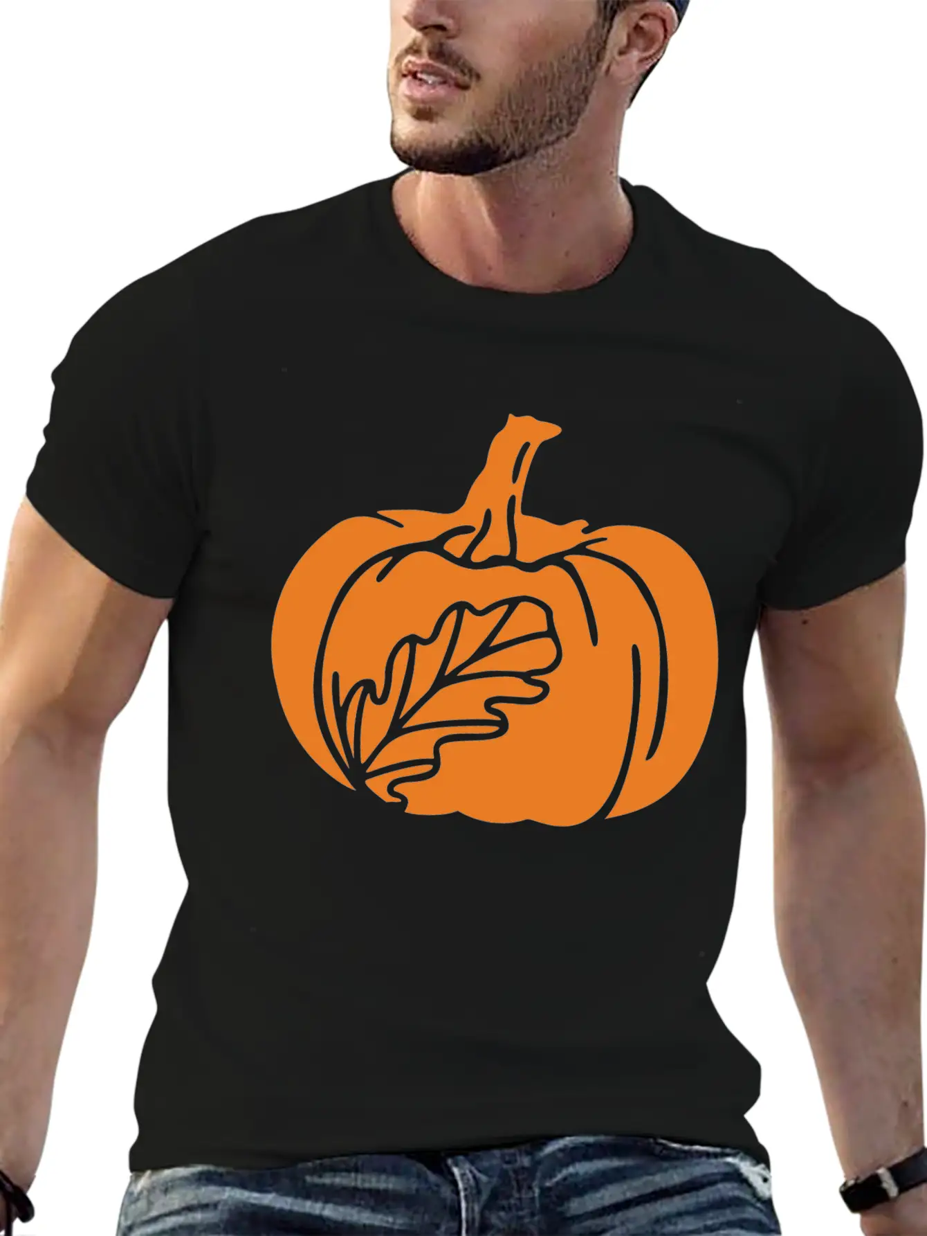 Hand Drawn Pumpkin Leaf Unisex Casual T-Shirt – Clean Design For Daily Comfort